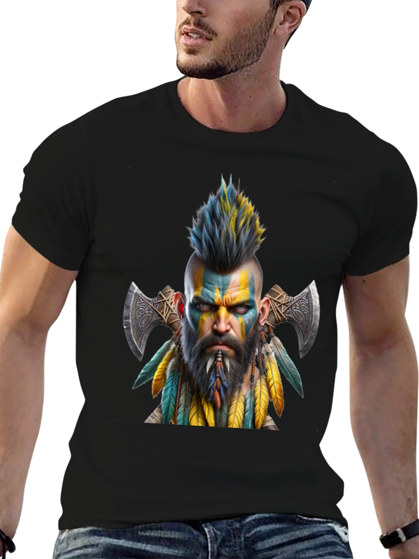 Black Viking Warrior Graphic Tee - Bold & Unique Design view 6