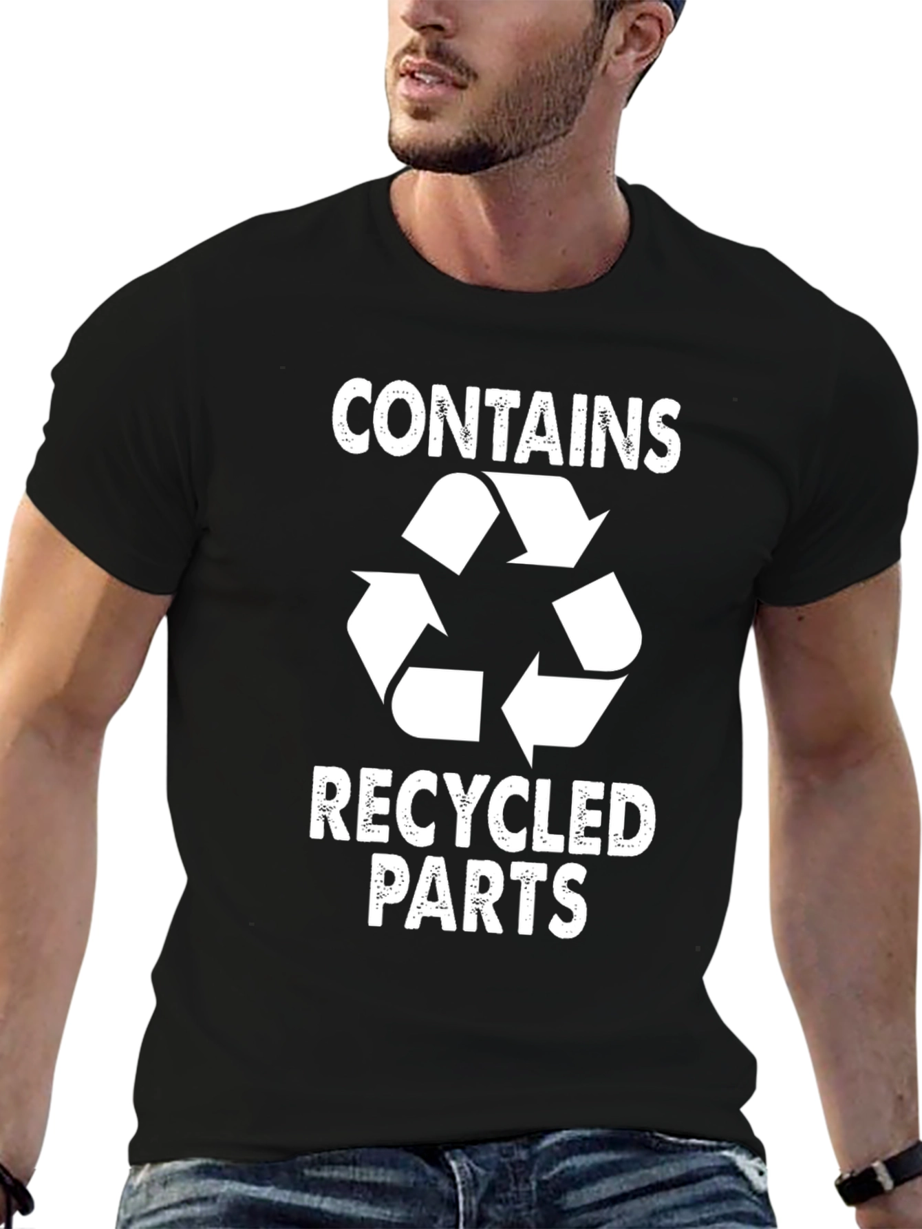 Black Funny Recycled Parts Graphic T-Shirt view 6