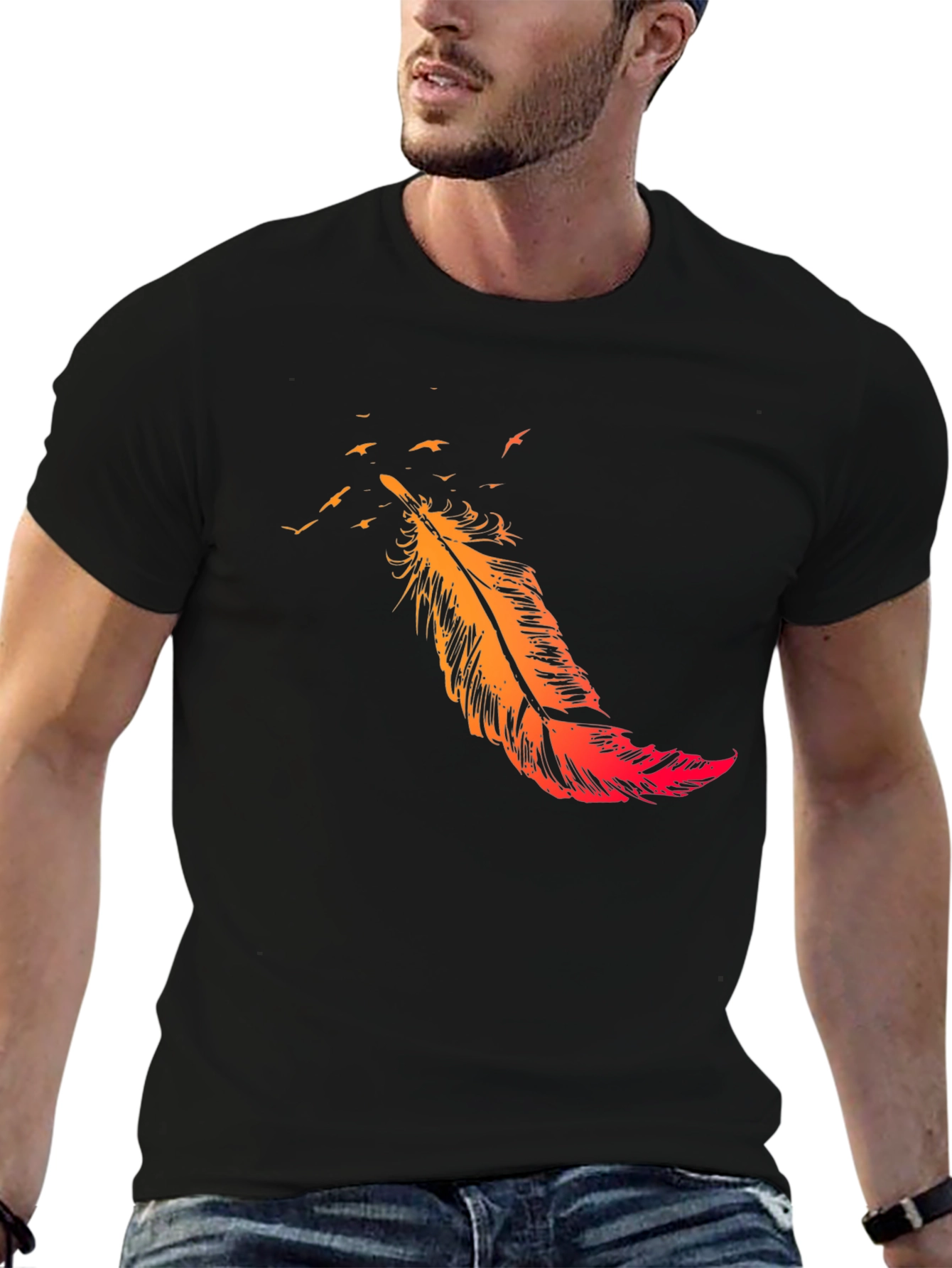 Black Feather Flight Black T-Shirt view 6