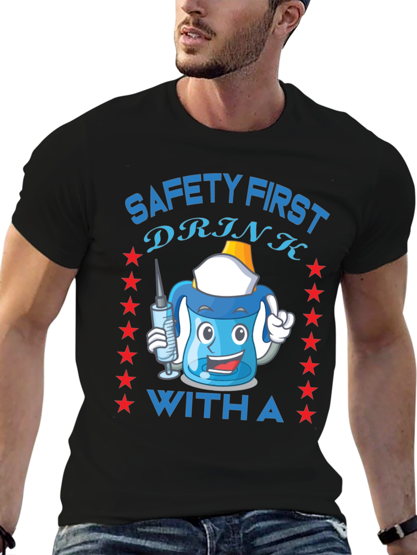Black Safety First Funny Drinking T-Shirt view 6