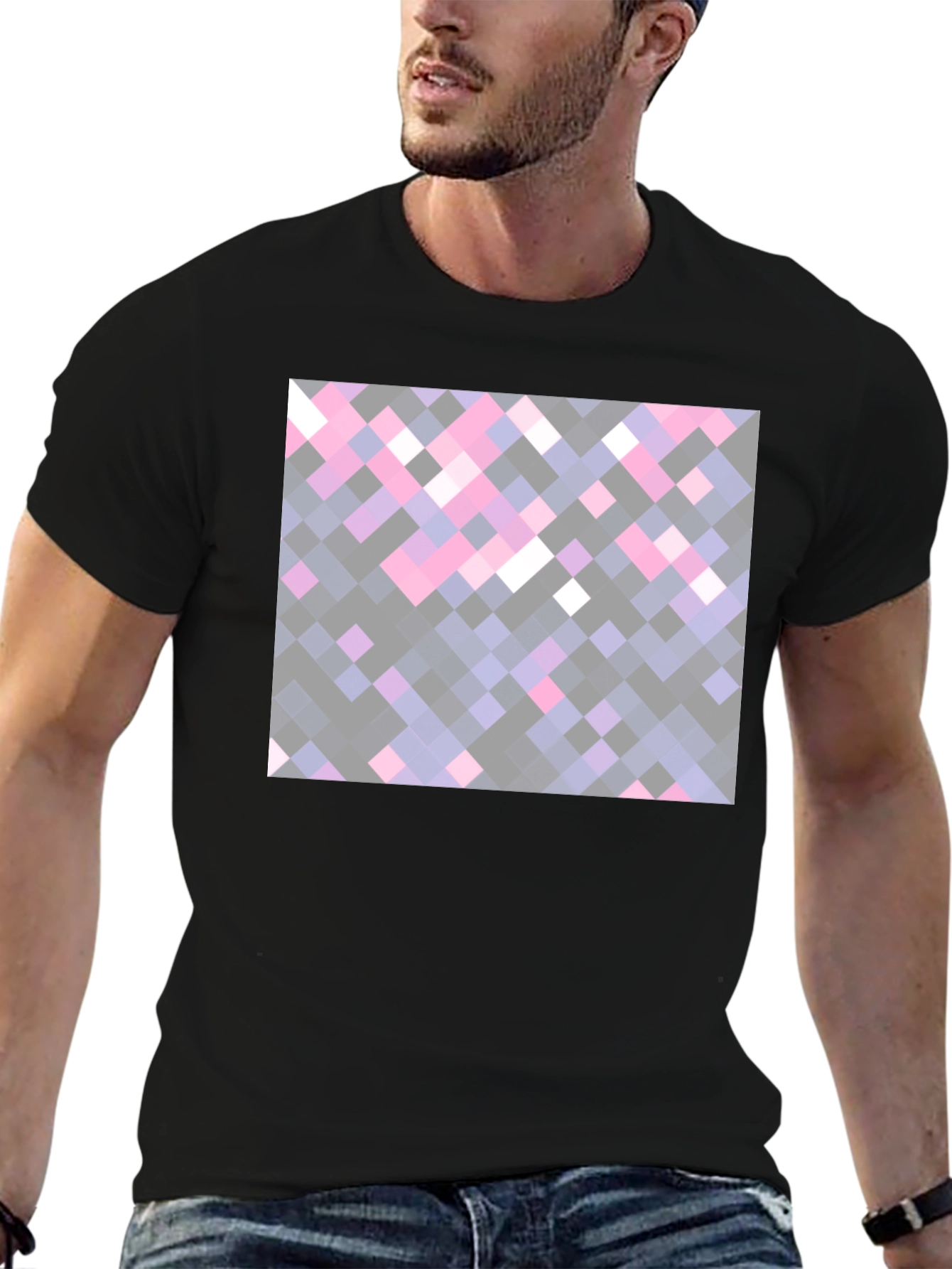 Black Pixelated Squares Black Tee view 6