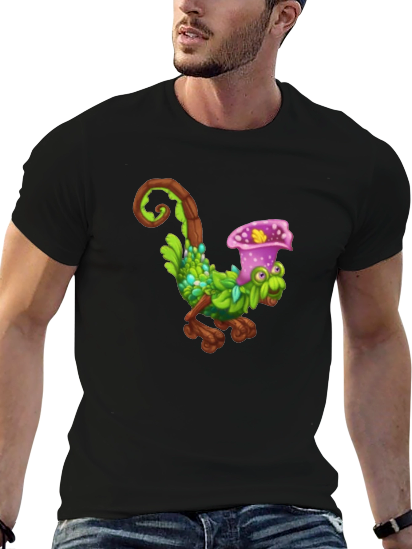 Black Black T-Shirt with Fun Cartoon Creature Design view 6