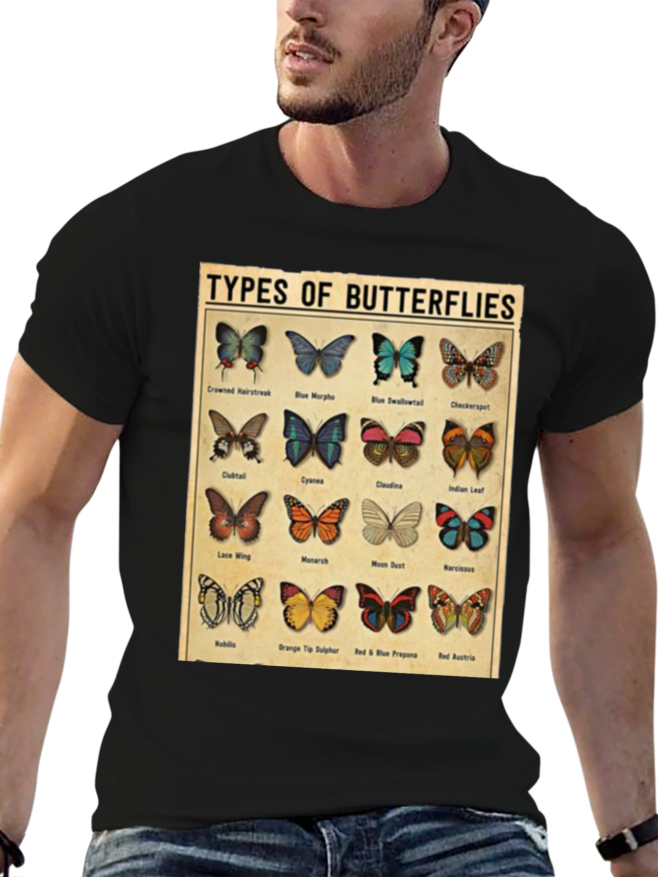 Black Butterfly Types Graphic T-Shirt view 6