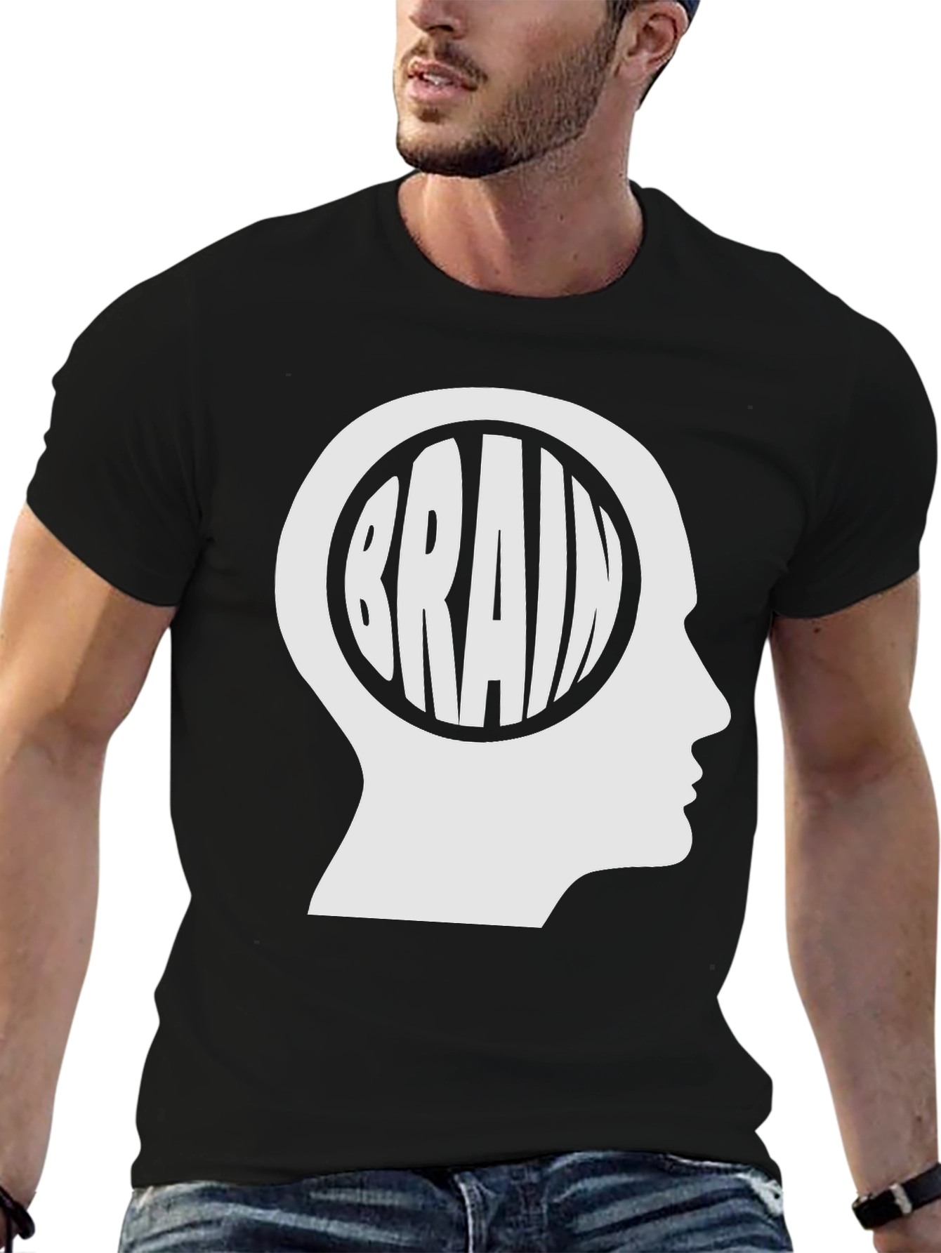 Black Brain Head Graphic T-Shirt - Black Cotton Tee view 6