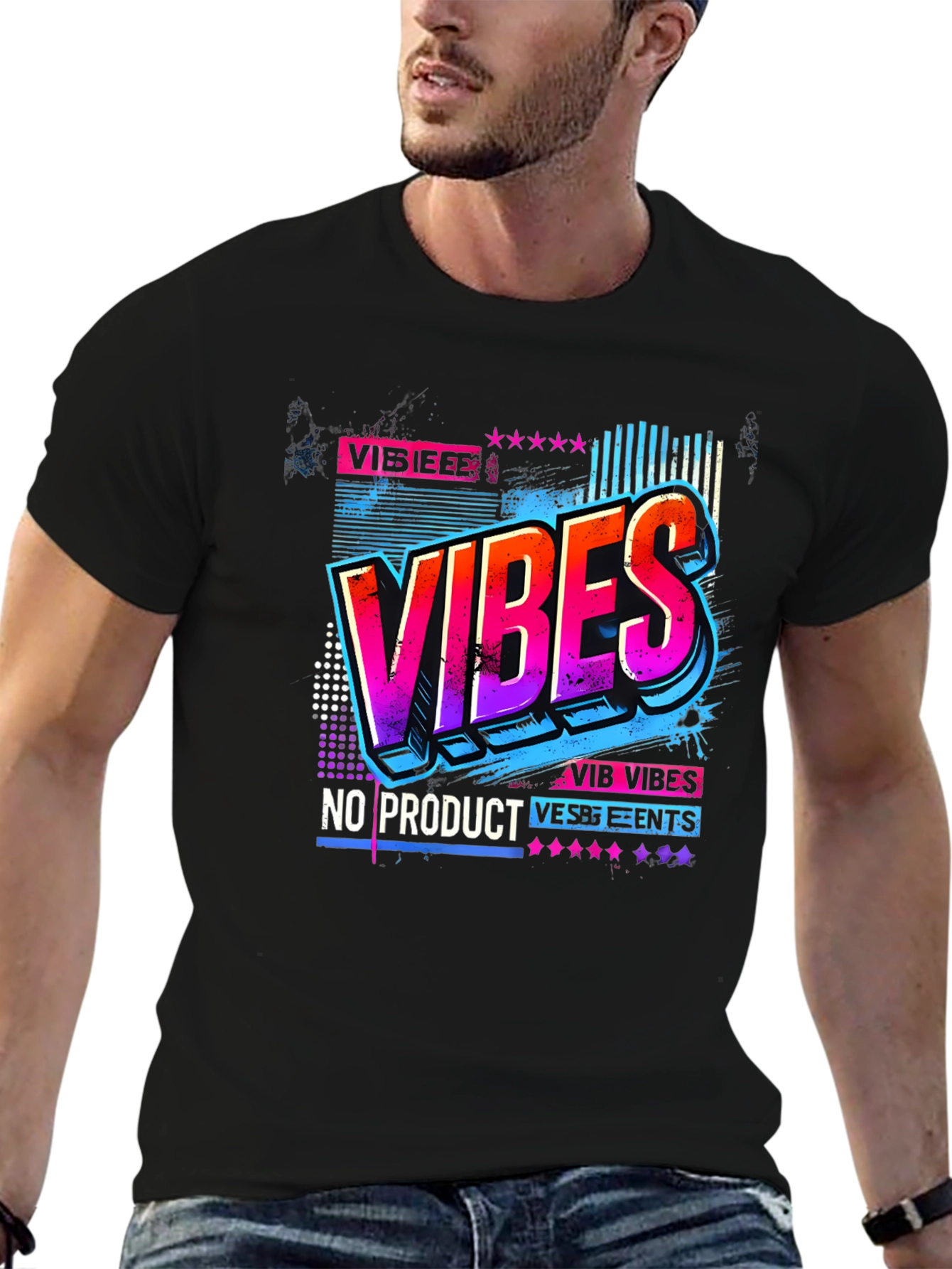 Black Vibes Graphic Tee - Retro Design view 6