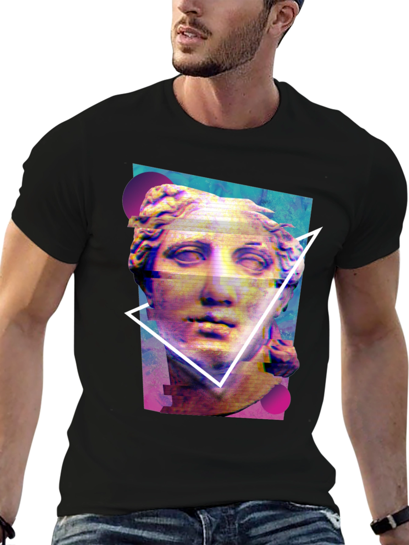 Black Statue Graphic Tee - Artistic Glitch Style view 6