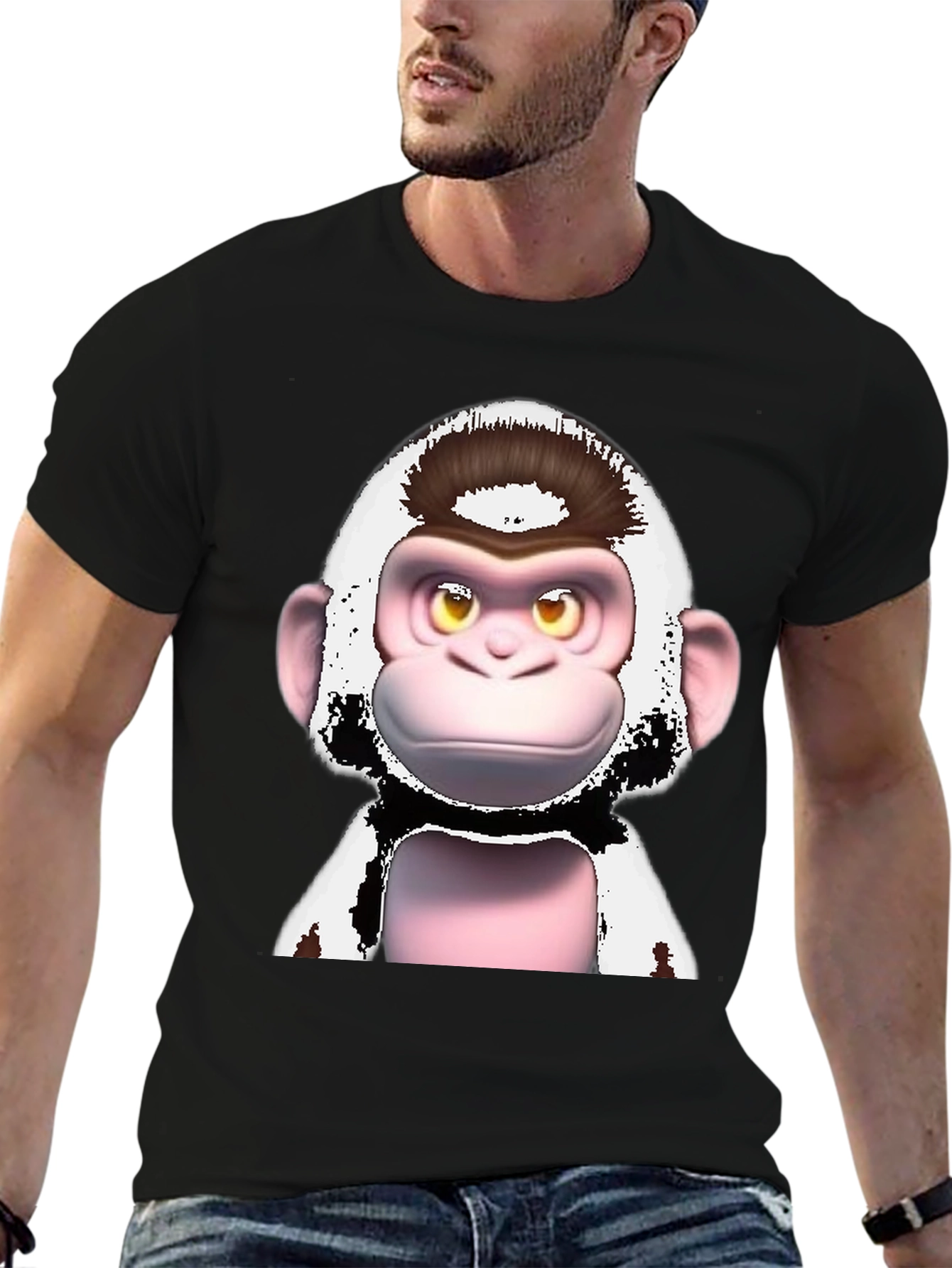 Black Funky Monkey Graphic T-Shirt - Black Cotton Tee view 6