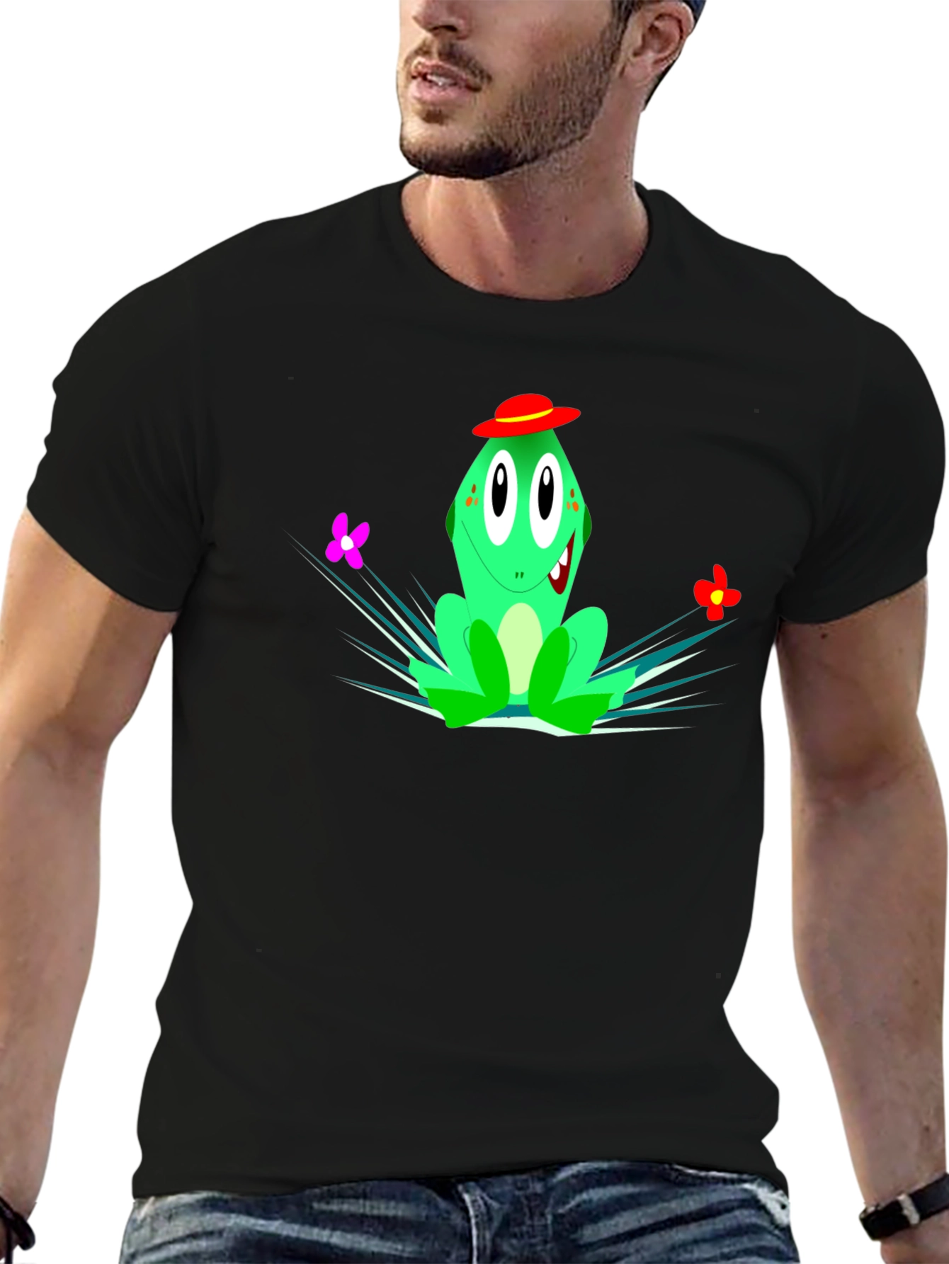 Black Cartoon Frog Graphic Tee - Quirky Style view 6