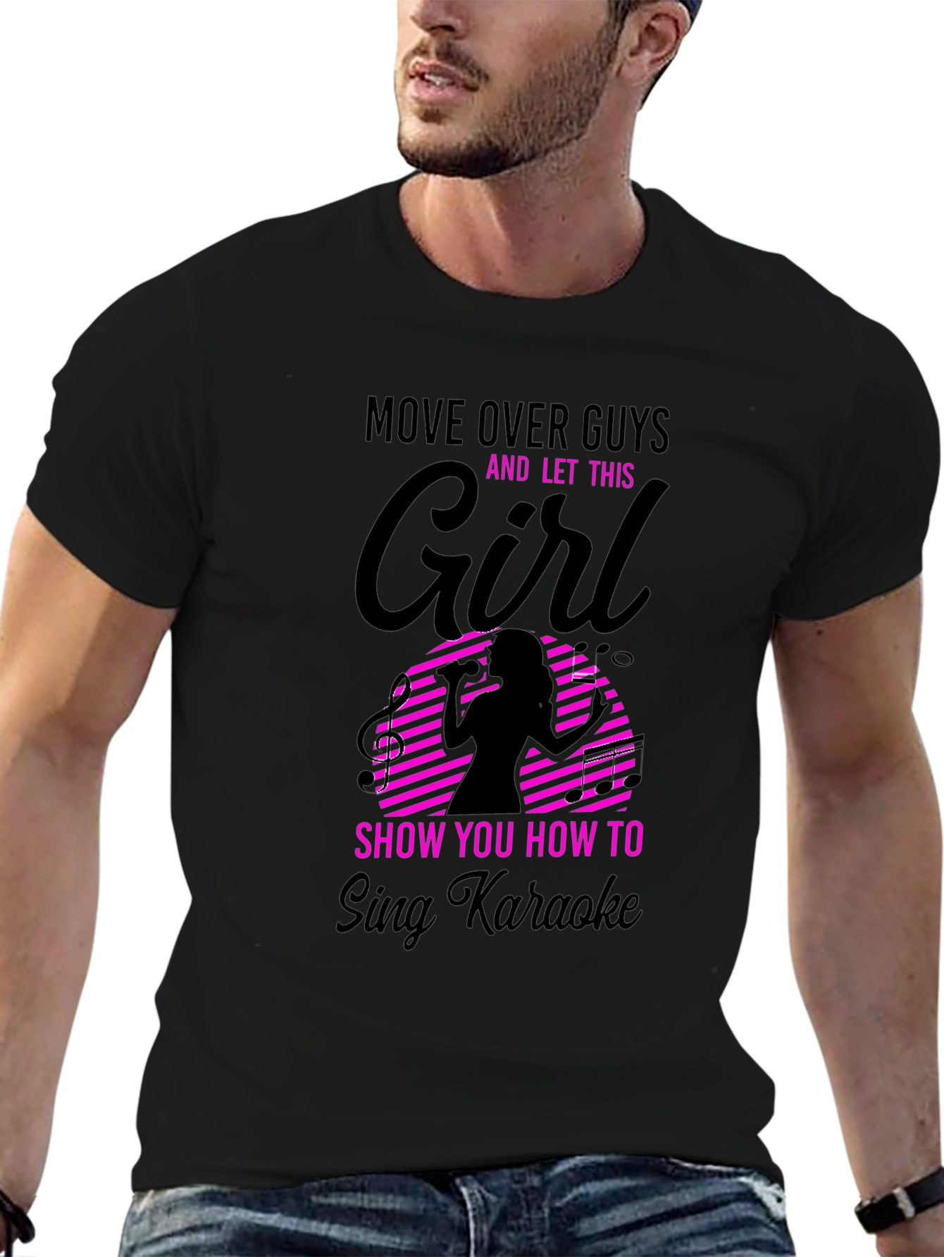 Black Move Over Guys Karaoke Girl Graphic Tee view 6