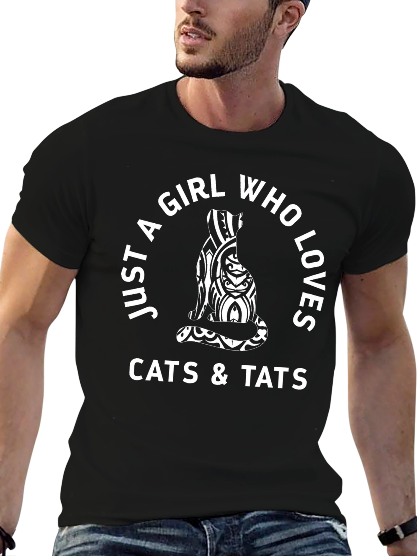 Black Girl Who Loves Cats & Tattoos Black T-Shirt view 6
