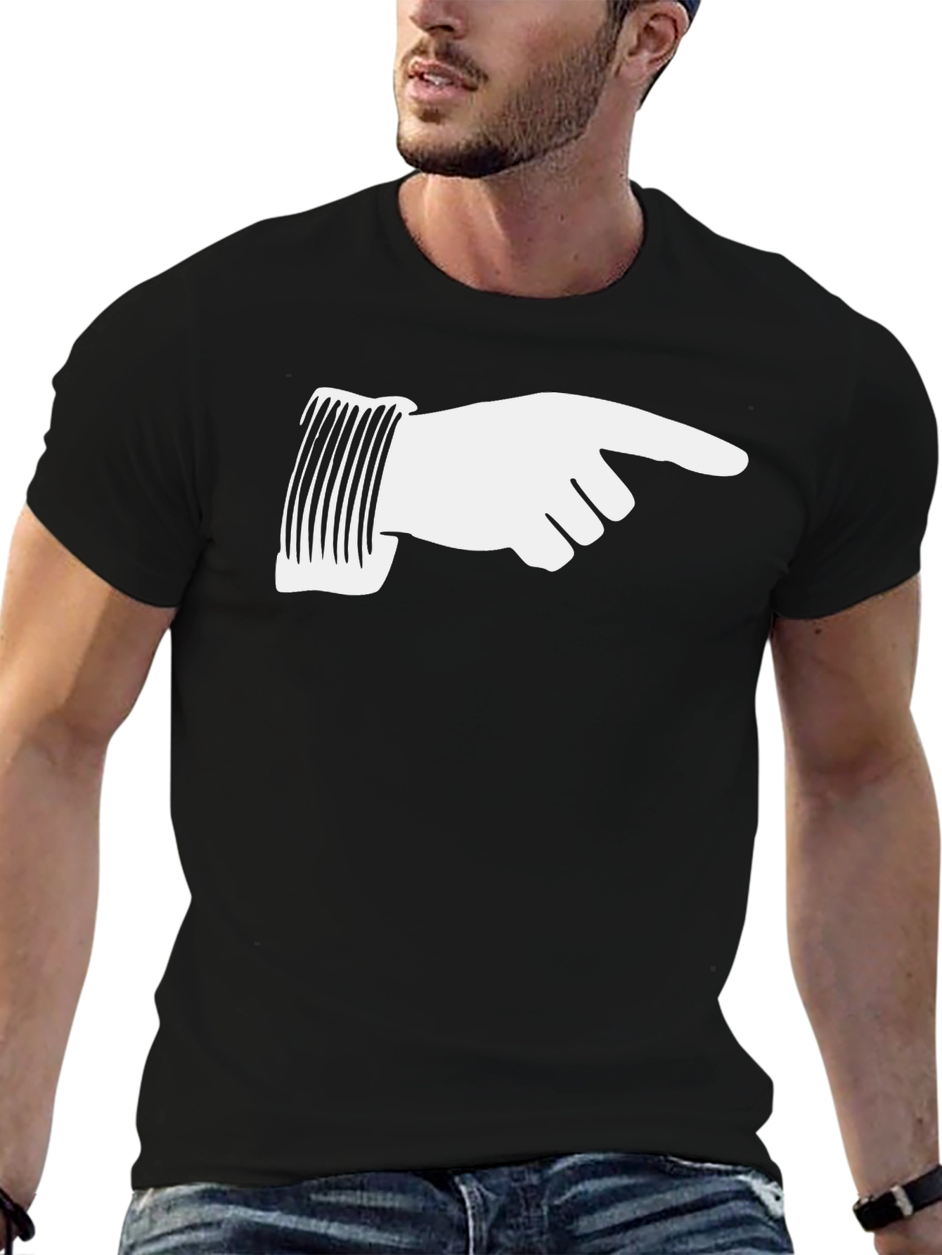 Black Pointing Finger Graphic Tee - Black Cotton T-Shirt view 6