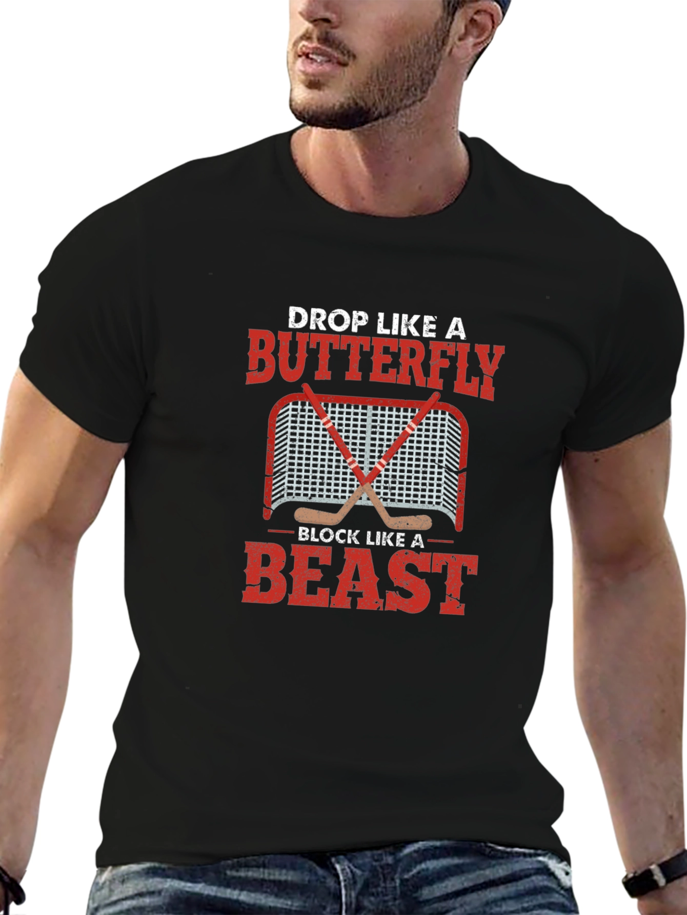 Black Hockey Goalie Butterfly Beast T-Shirt view 6