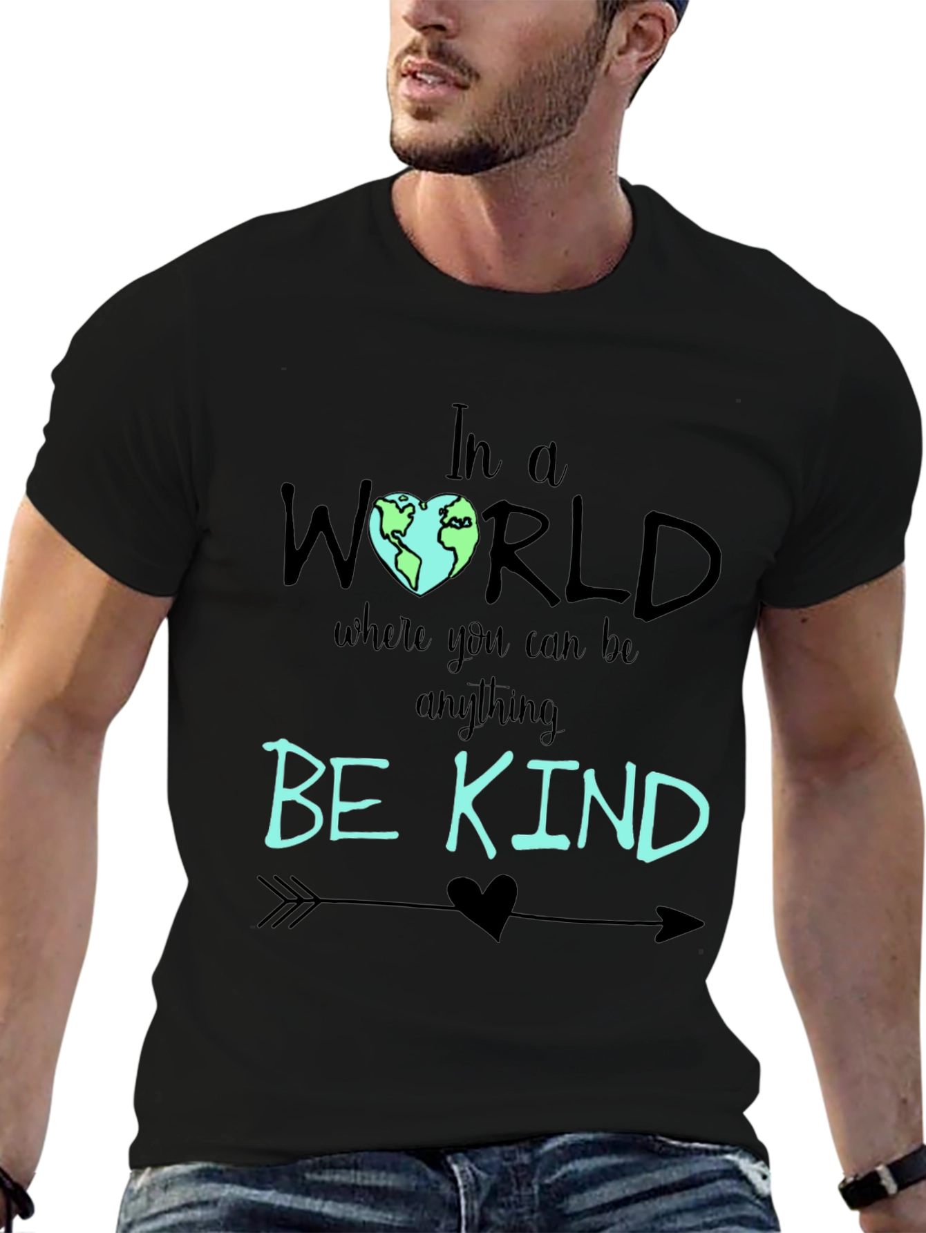 Black Be Kind T-Shirt - World Heart Graphic Tee view 6
