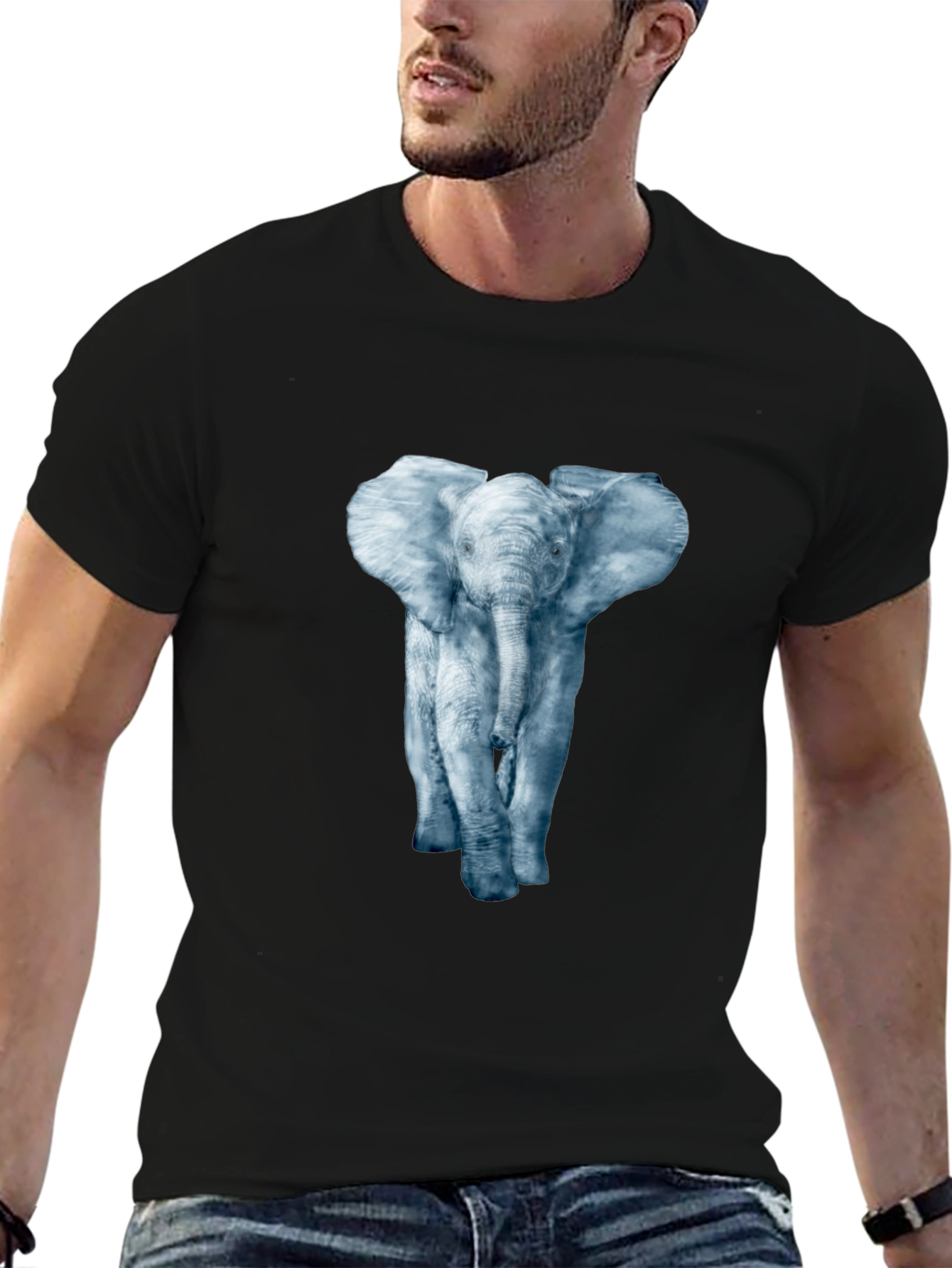 Black Elephant Print Crew Neck T-Shirt view 6