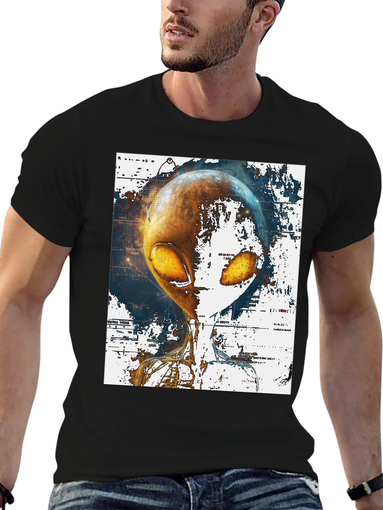 Black Alien Graphic Print T-Shirt - Sci-Fi Streetwear view 6