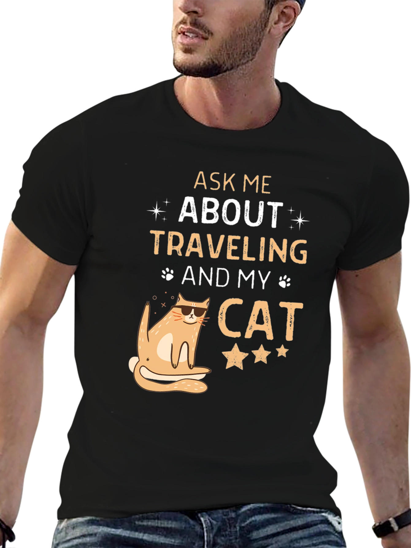 Black Ask Me About Traveling and My Cat T-Shirt view 6