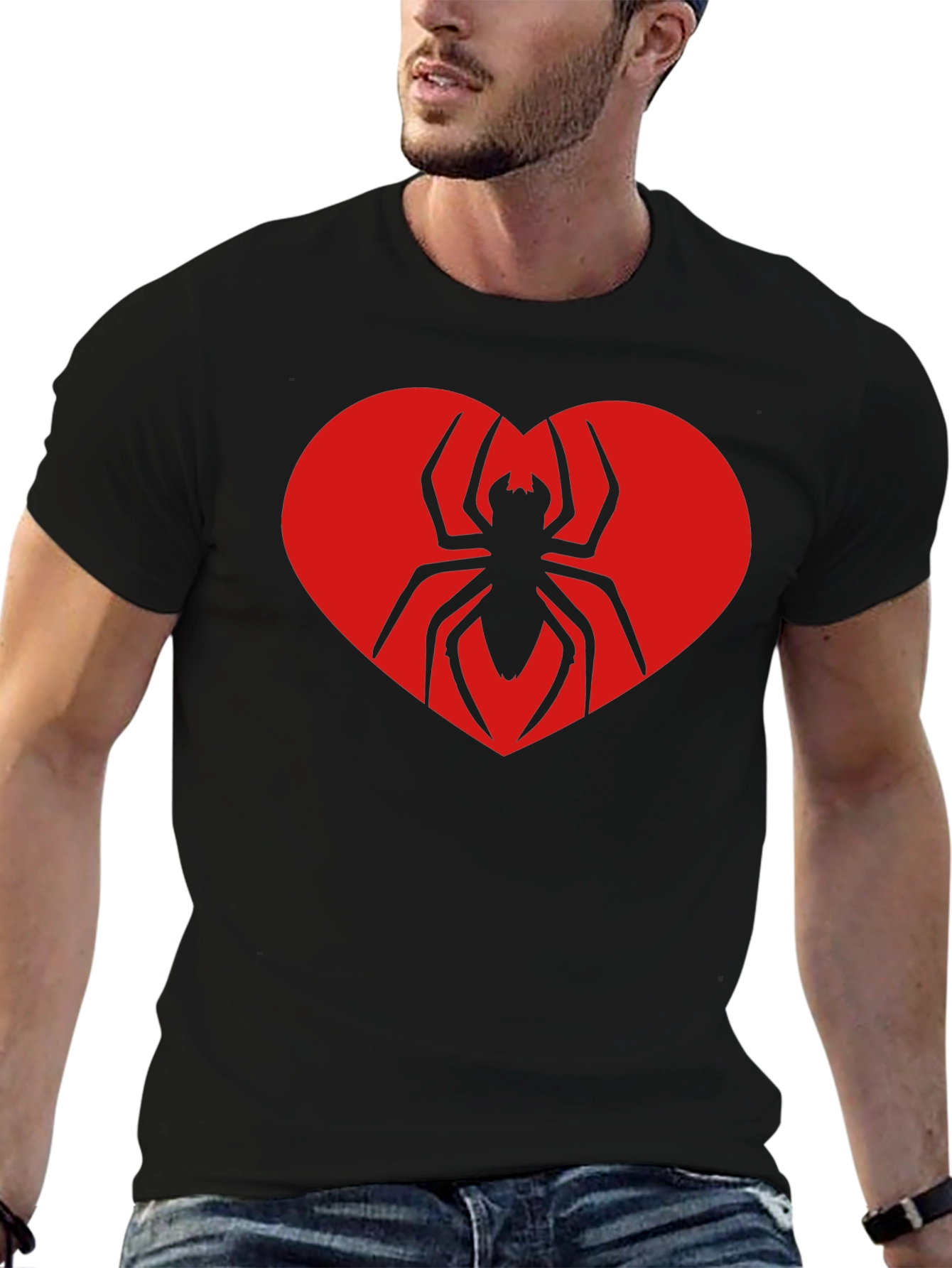 Black Spider Heart Graphic Tee - Black Cotton T-Shirt view 6