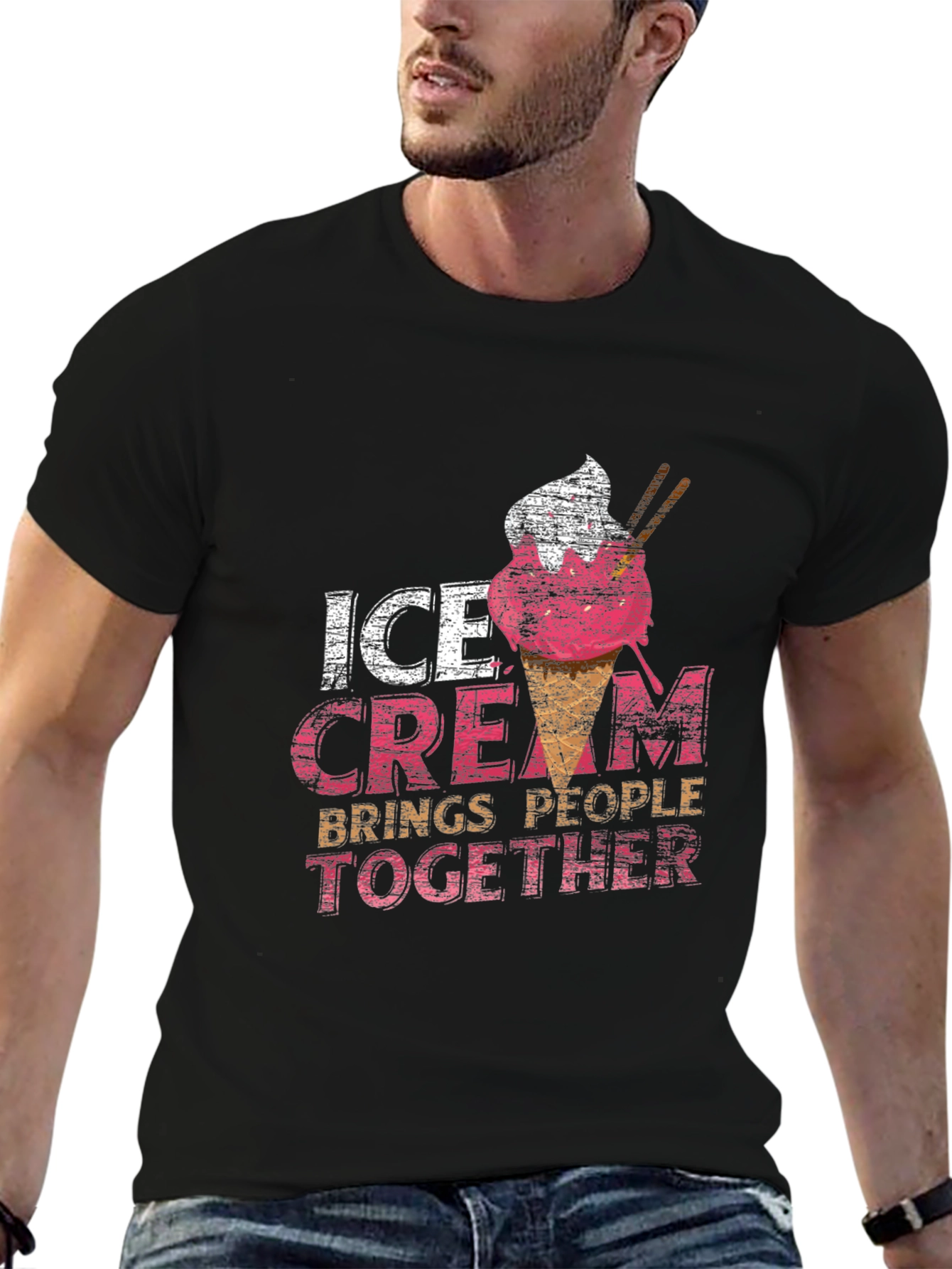 Black Ice Cream Brings People Together Black T-Shirt view 6