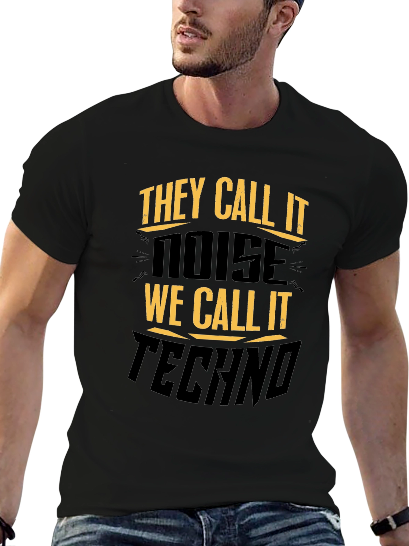 Black They Call It Noise Techno Music Black T-Shirt view 6