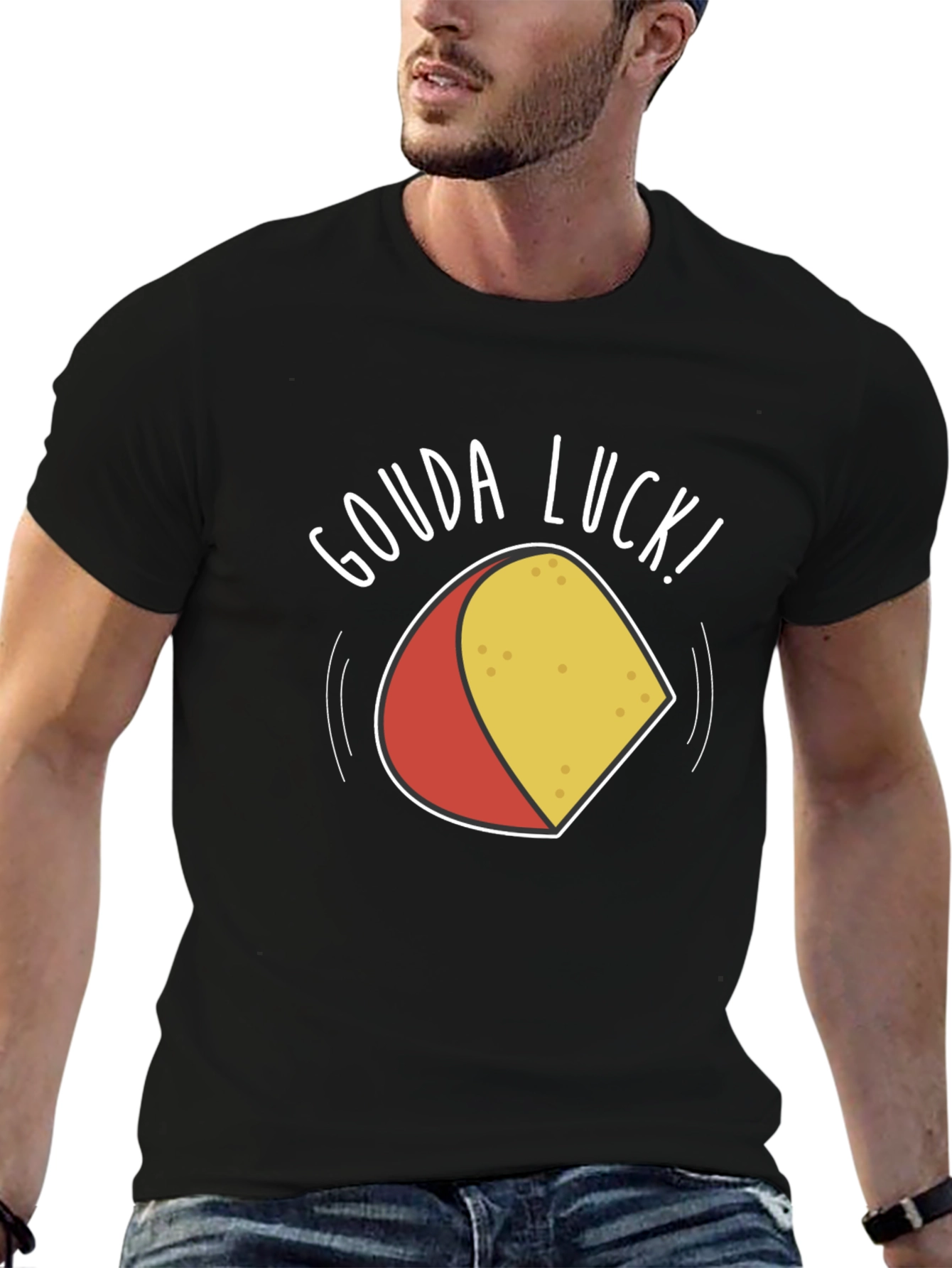 Black Gouda Luck T-Shirt - Funny Cheese Pun Tee view 6