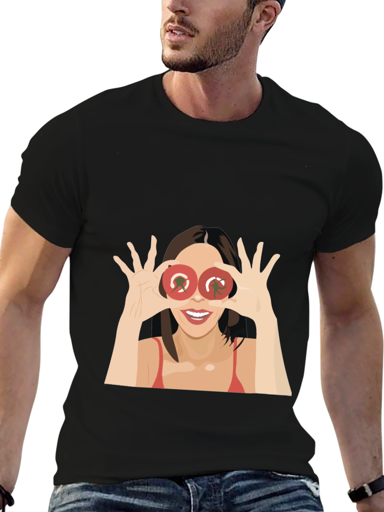 Black Tomato Eyes Graphic Tee - Funny Women's T-Shirt view 6