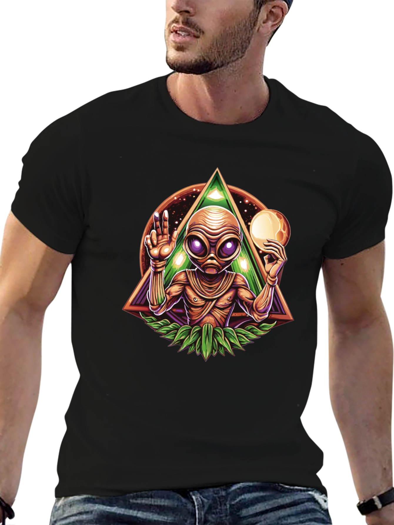 Black Alien Graphic Tee - Third Eye Design T-Shirt view 6