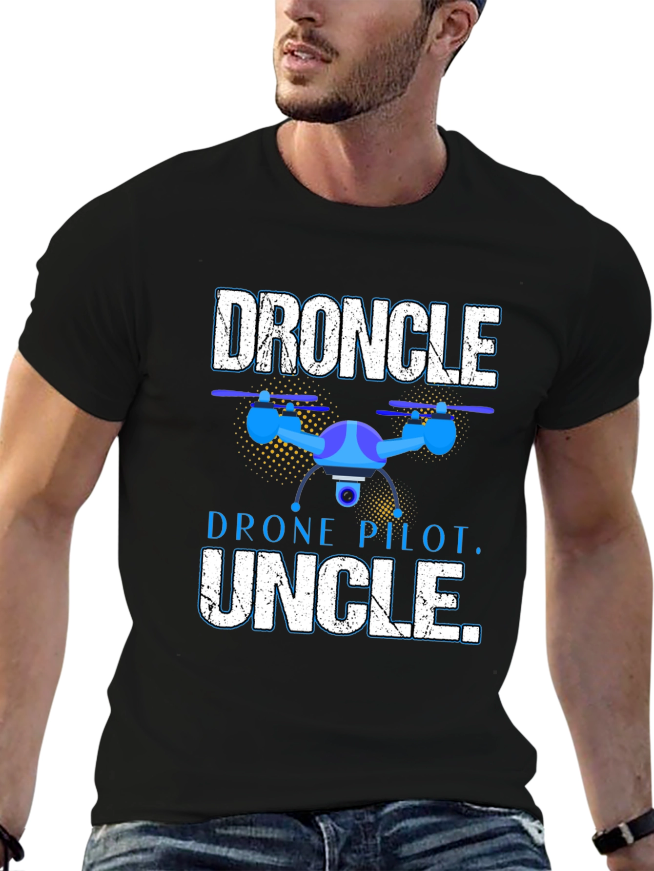 Black Droncle T-Shirt - Drone Pilot Uncle Gift view 6