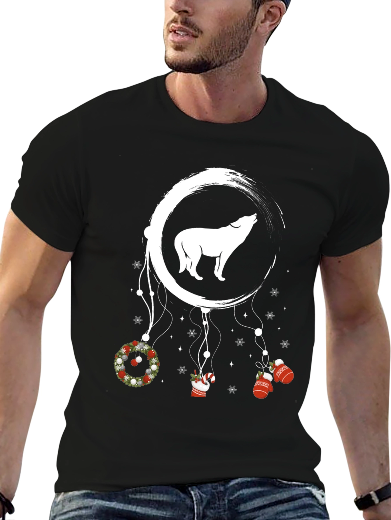 Black Wolf Dreamcatcher Christmas T-Shirt view 6