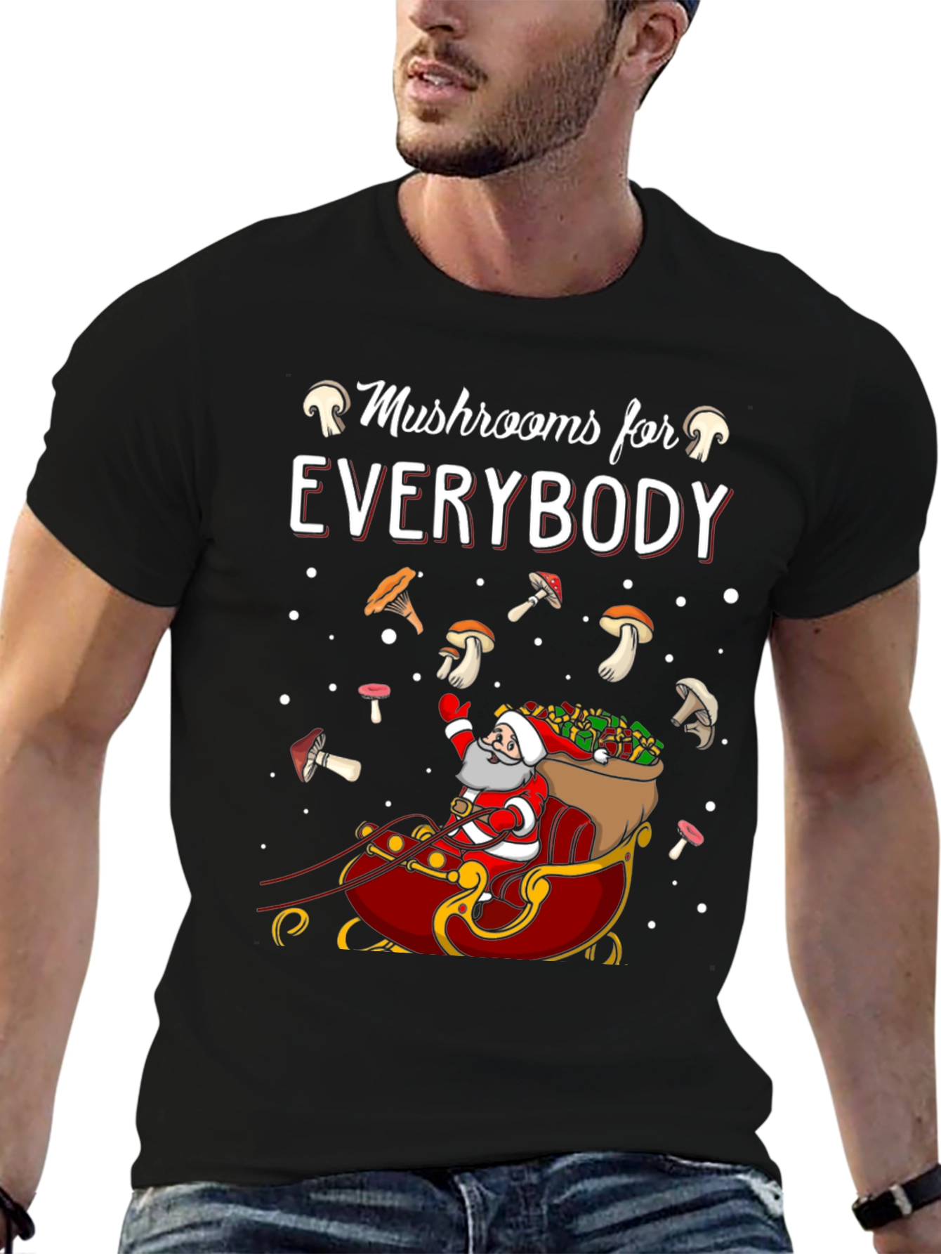 Black Mushroom Lovers Santa Sleigh Graphic Tee view 6