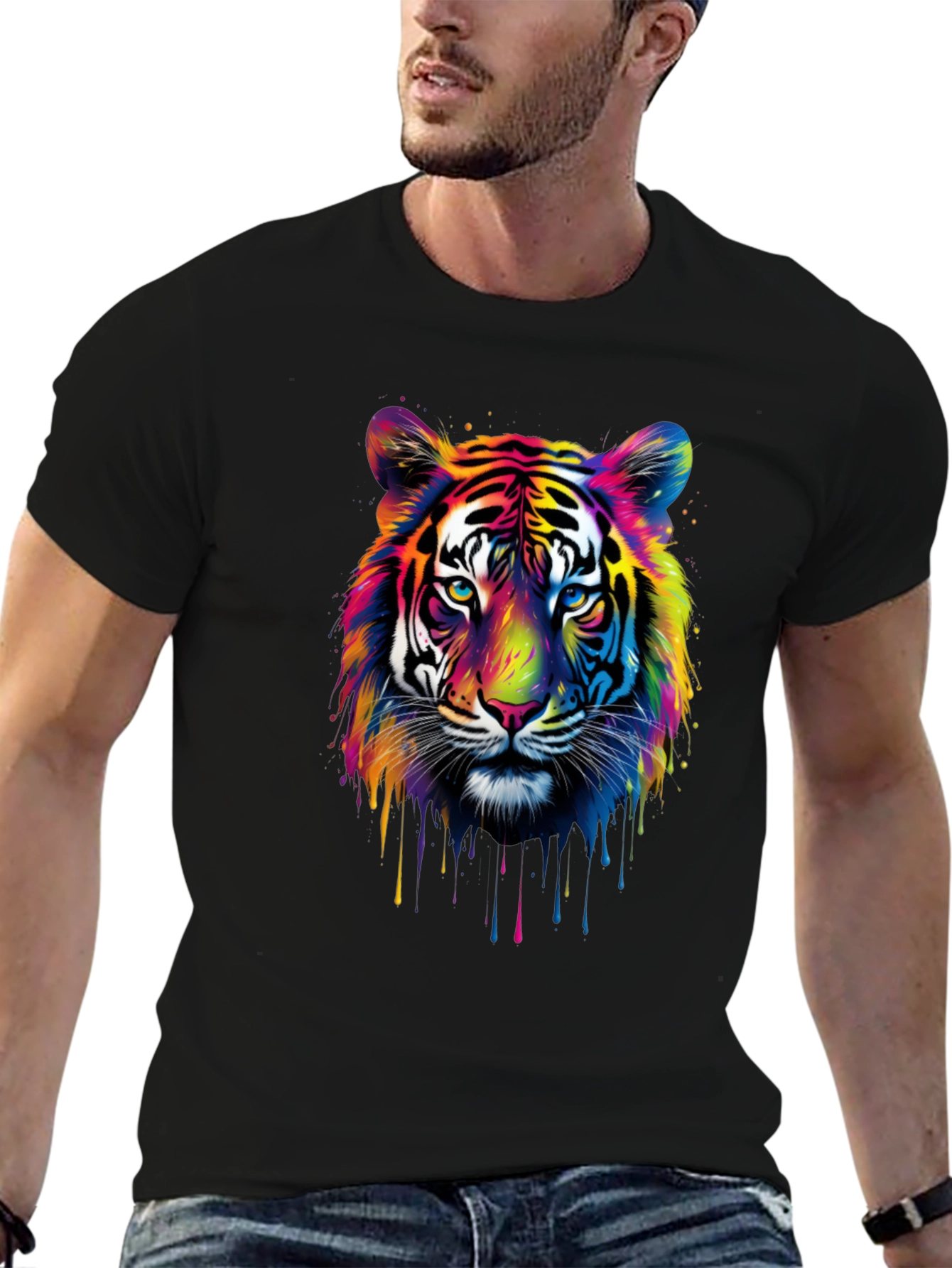Black Colorful Tiger Graphic T-Shirt view 6