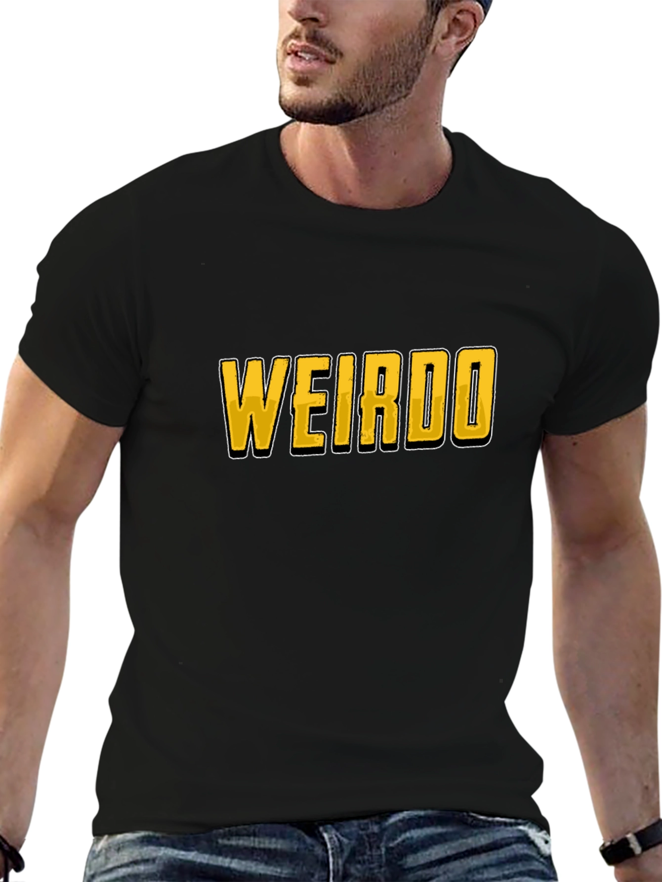 Black WEIRDO Graphic Print Crew Neck T-Shirt view 6