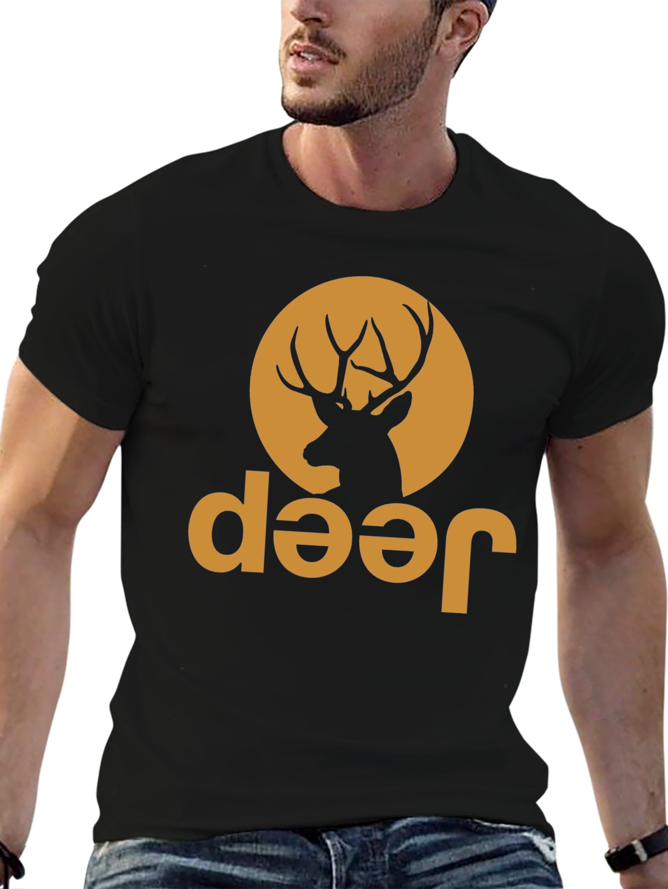 Black Deer Jeep Graphic Tee - Black Novelty T-Shirt view 6