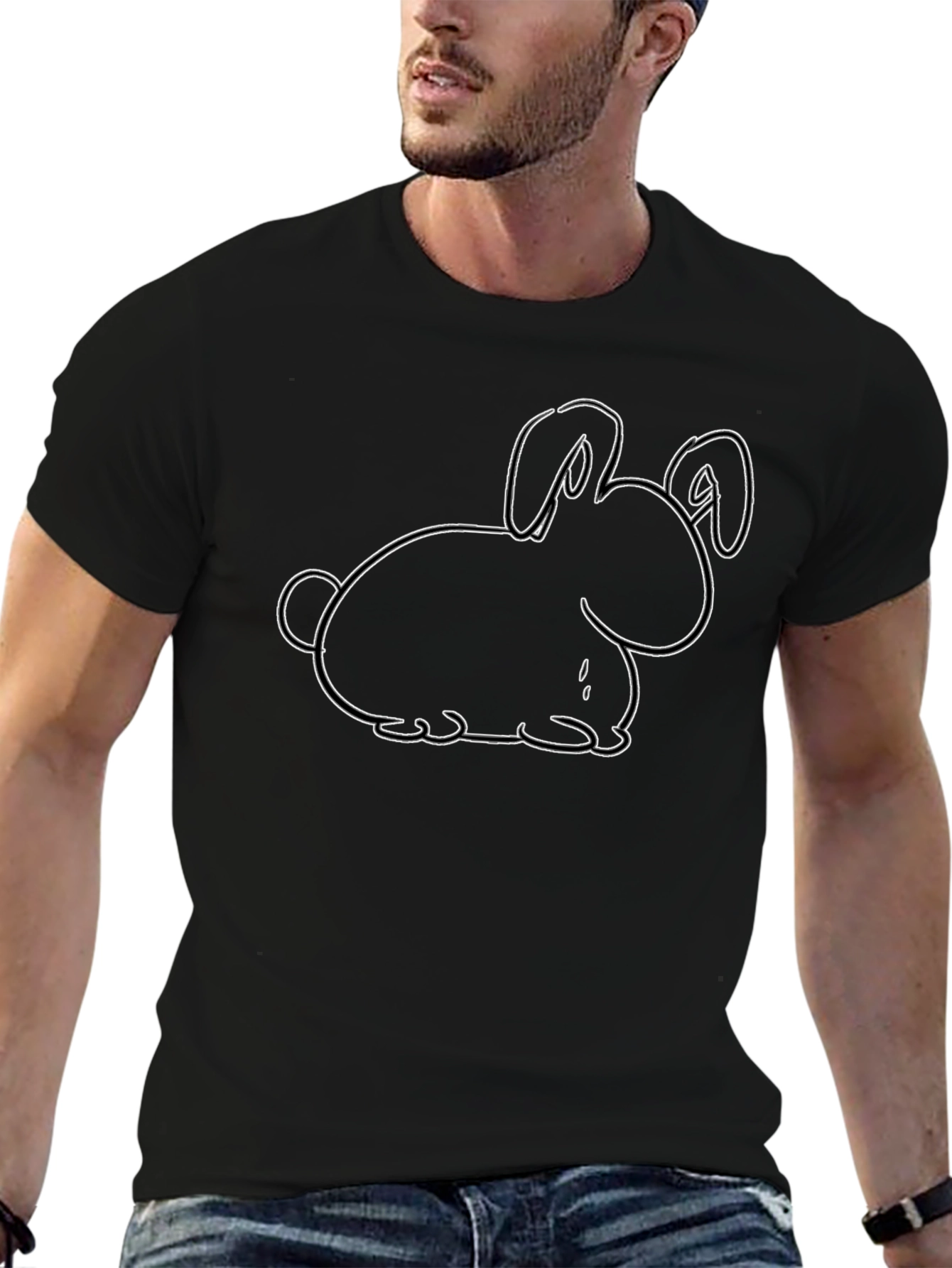 Black Black Bunny Outline Graphic Tee - Casual Cotton Comfort view 6