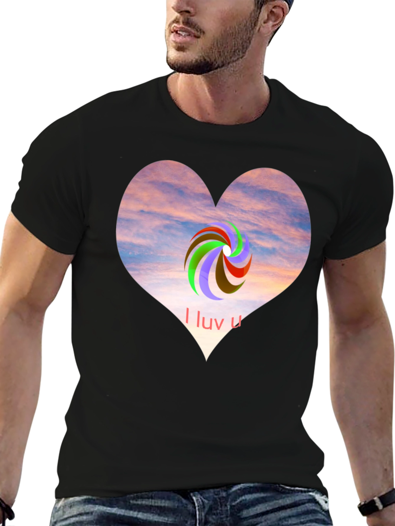 Black I Luv U Heart Graphic Tee - Casual Style view 6