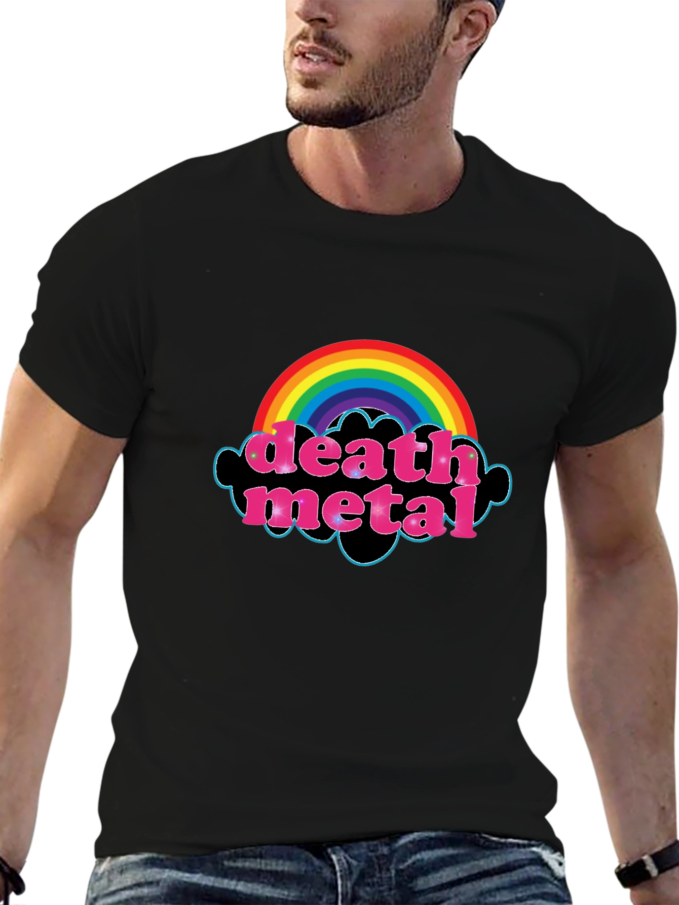 Black Death Metal Rainbow T-Shirt - Black Graphic Tee view 6