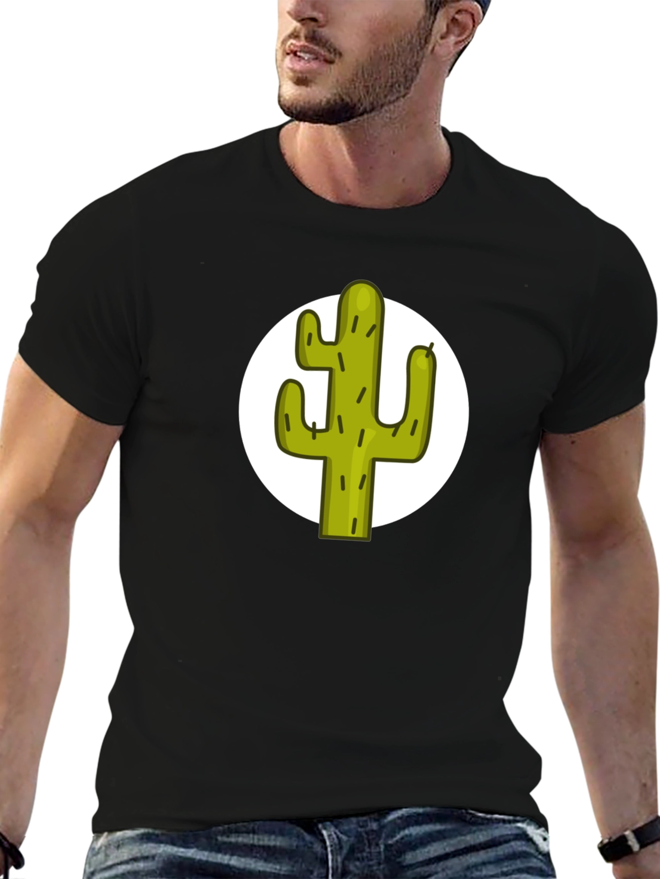 Black Cactus Graphic Tee - Black Cotton T-Shirt view 6