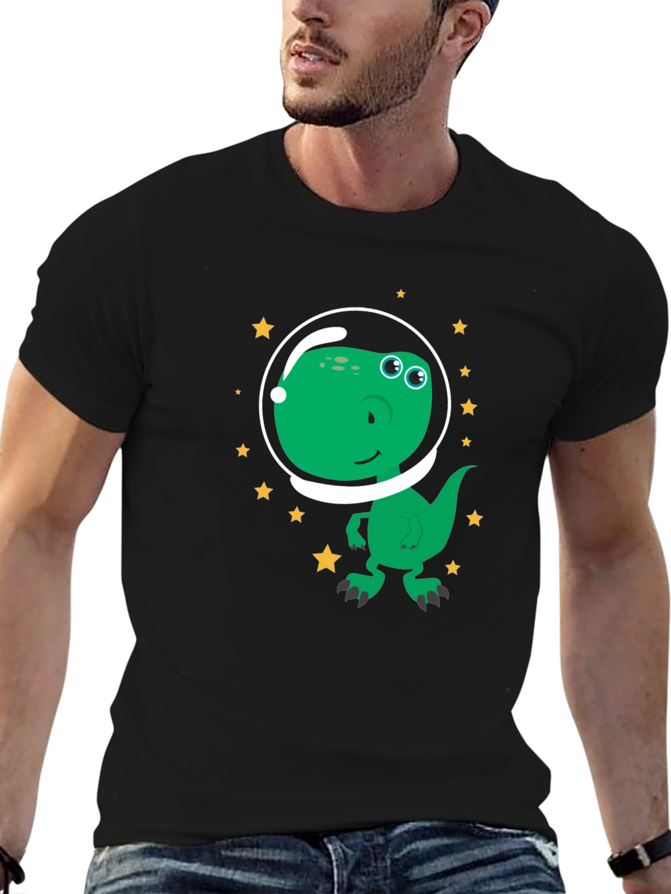 Dino Astronaut Graphic Tee - Black Cotton T-Shirt - 6