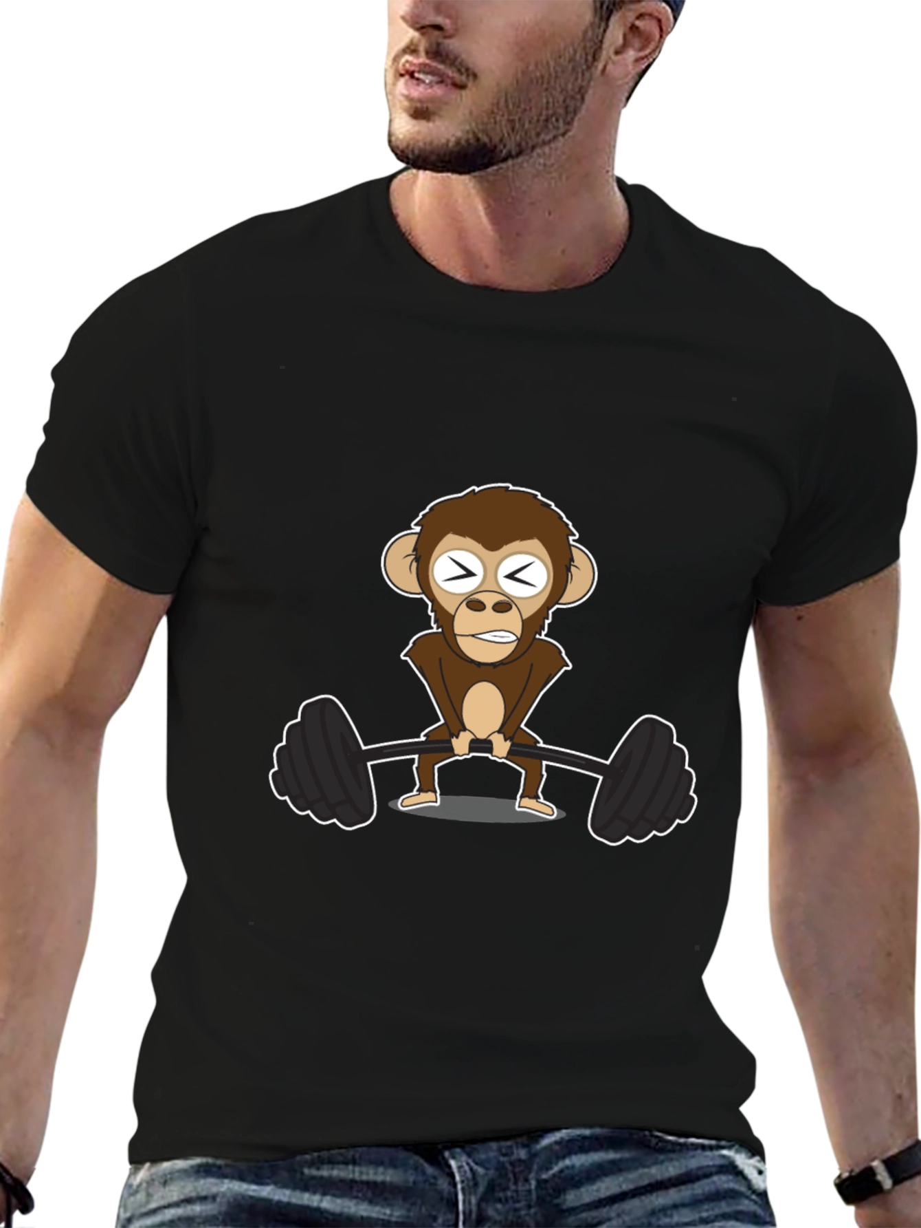 Black Monkey Barbell T-Shirt - Workout Design view 6