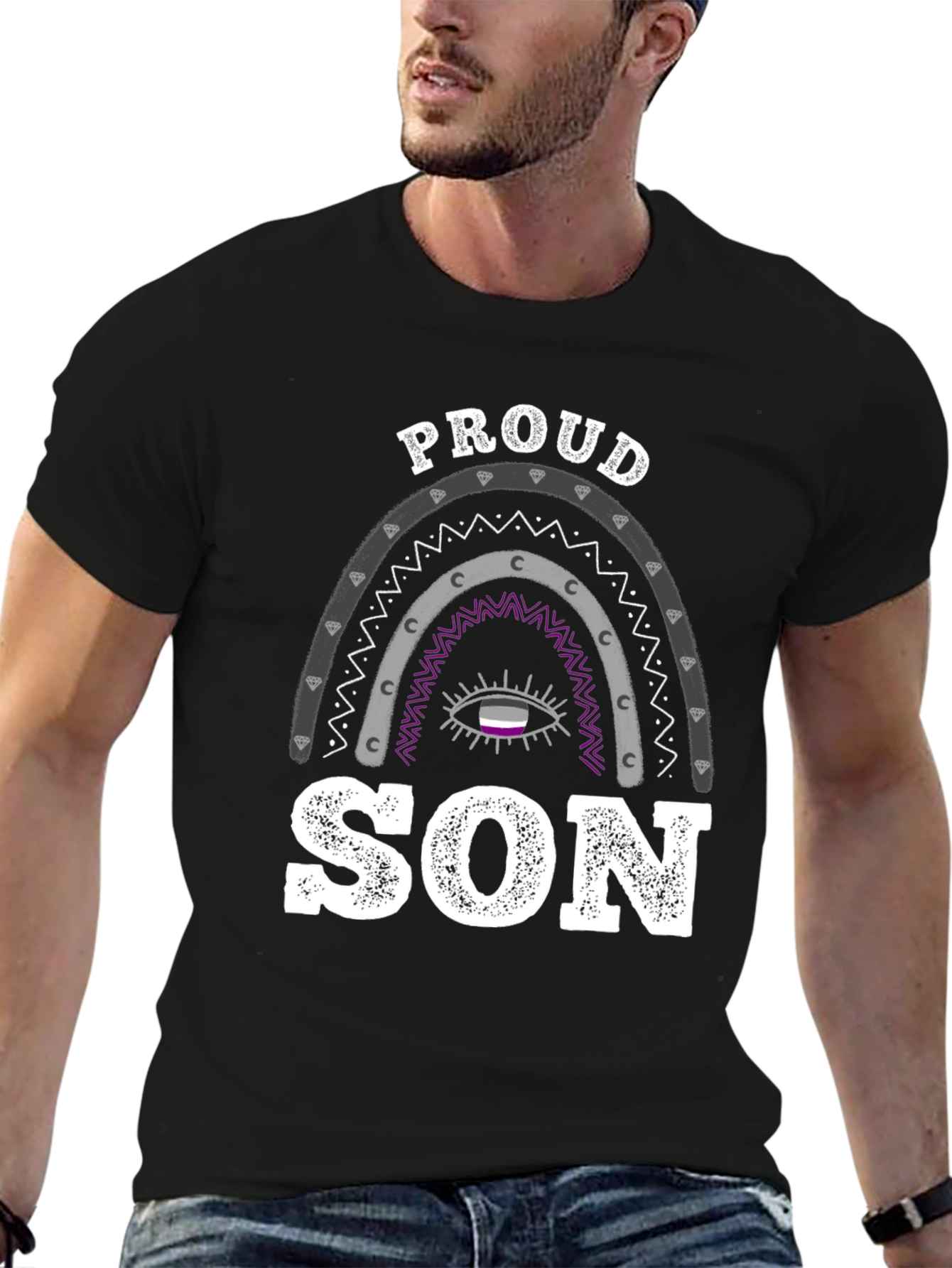 Black Proud Son Asexual Pride T-Shirt view 6