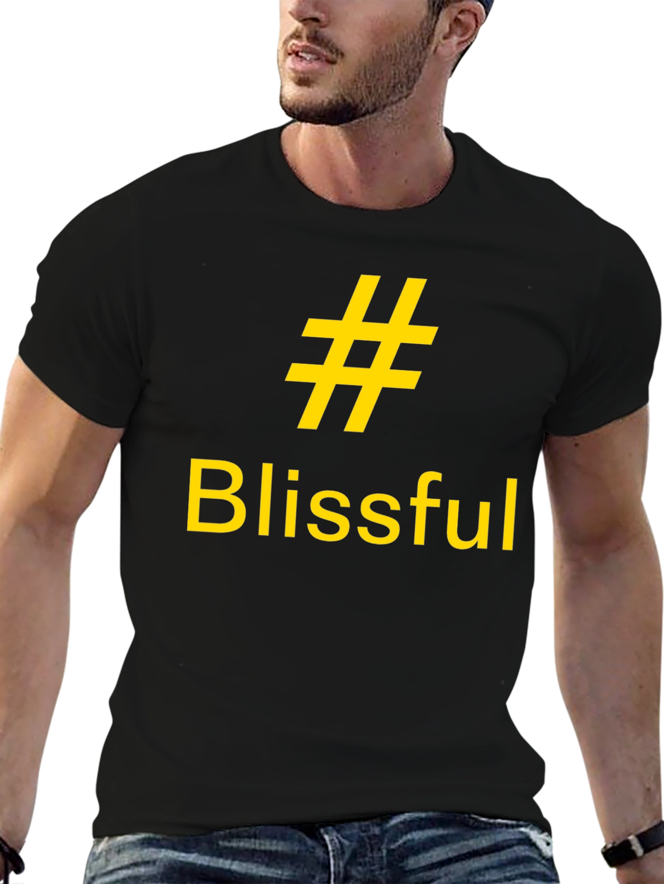 Black Blissful Hashtag Graphic Tee - Casual Black T-Shirt view 6