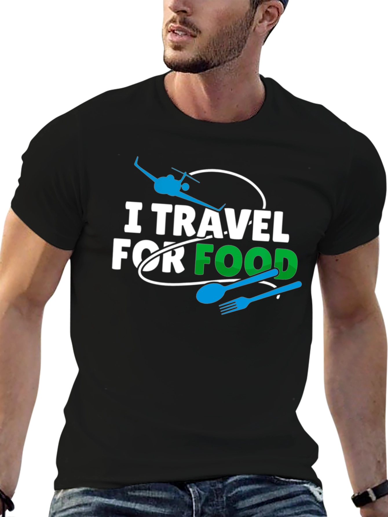 Black I Travel For Food Black Graphic Tee view 6