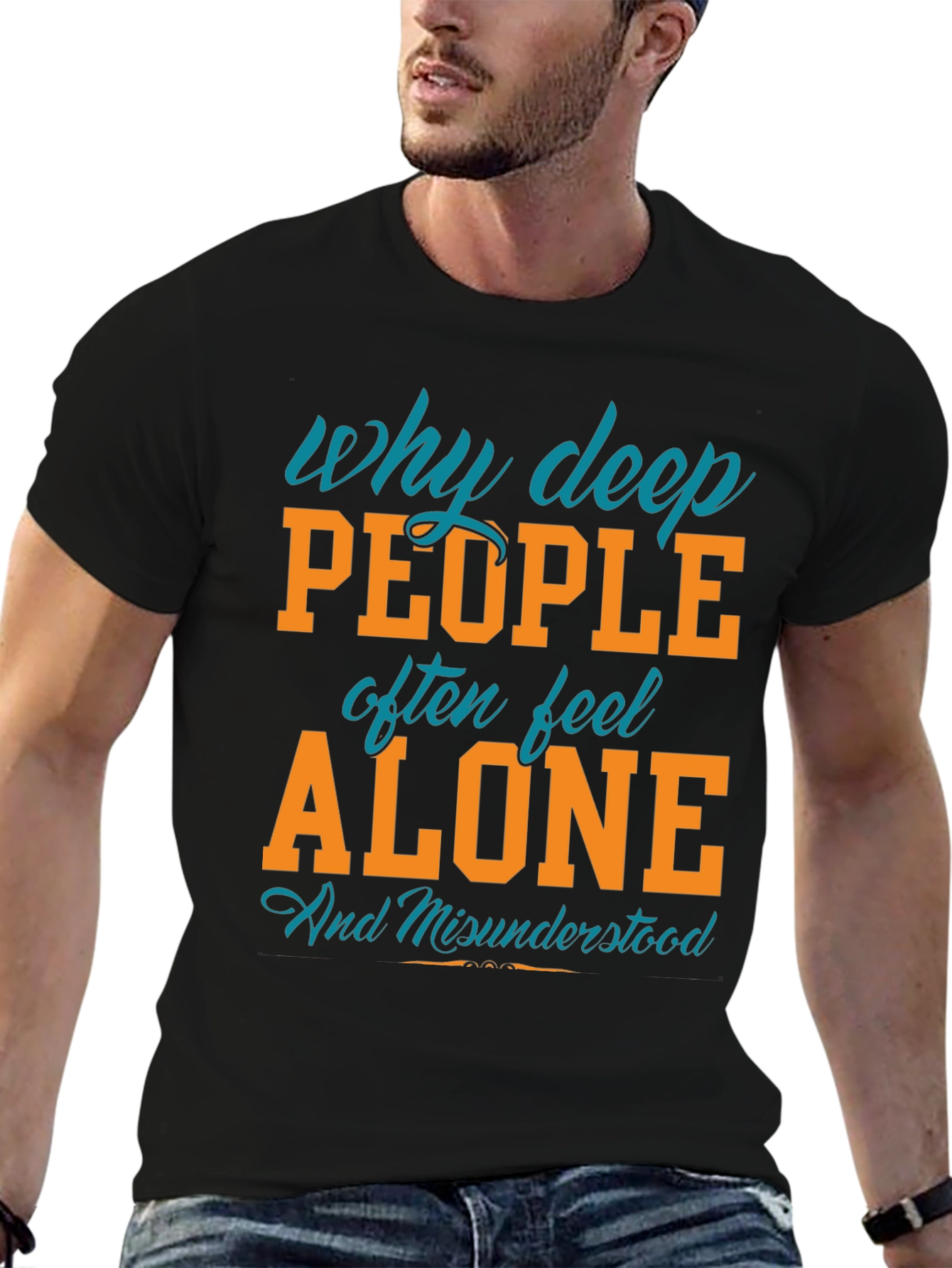 Black Deep People Alone Graphic Tee - Soft Cotton Blend view 6