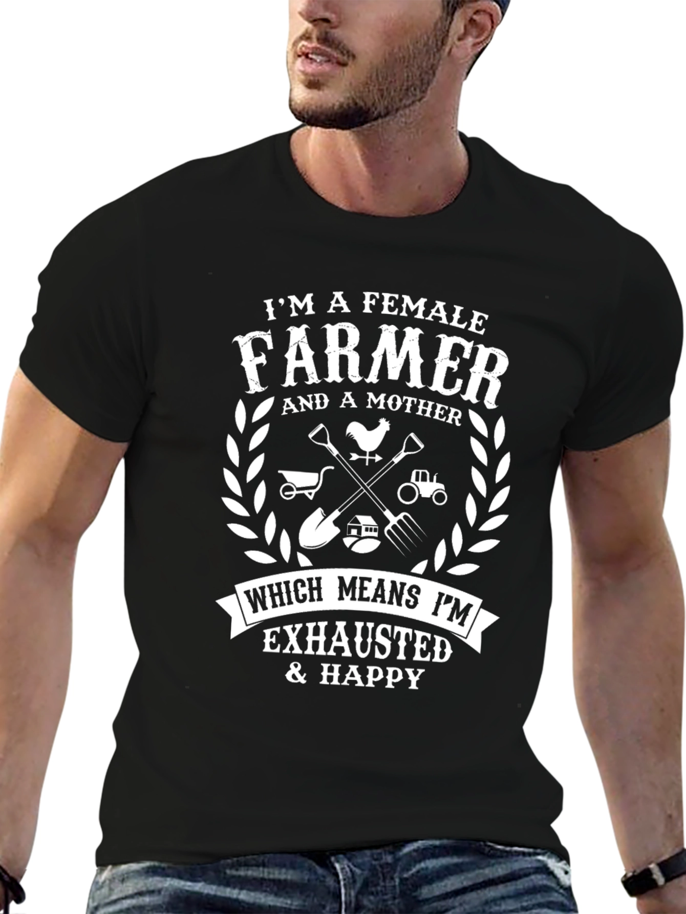 Black Female Farmer T-Shirt: Exhausted & Happy view 6