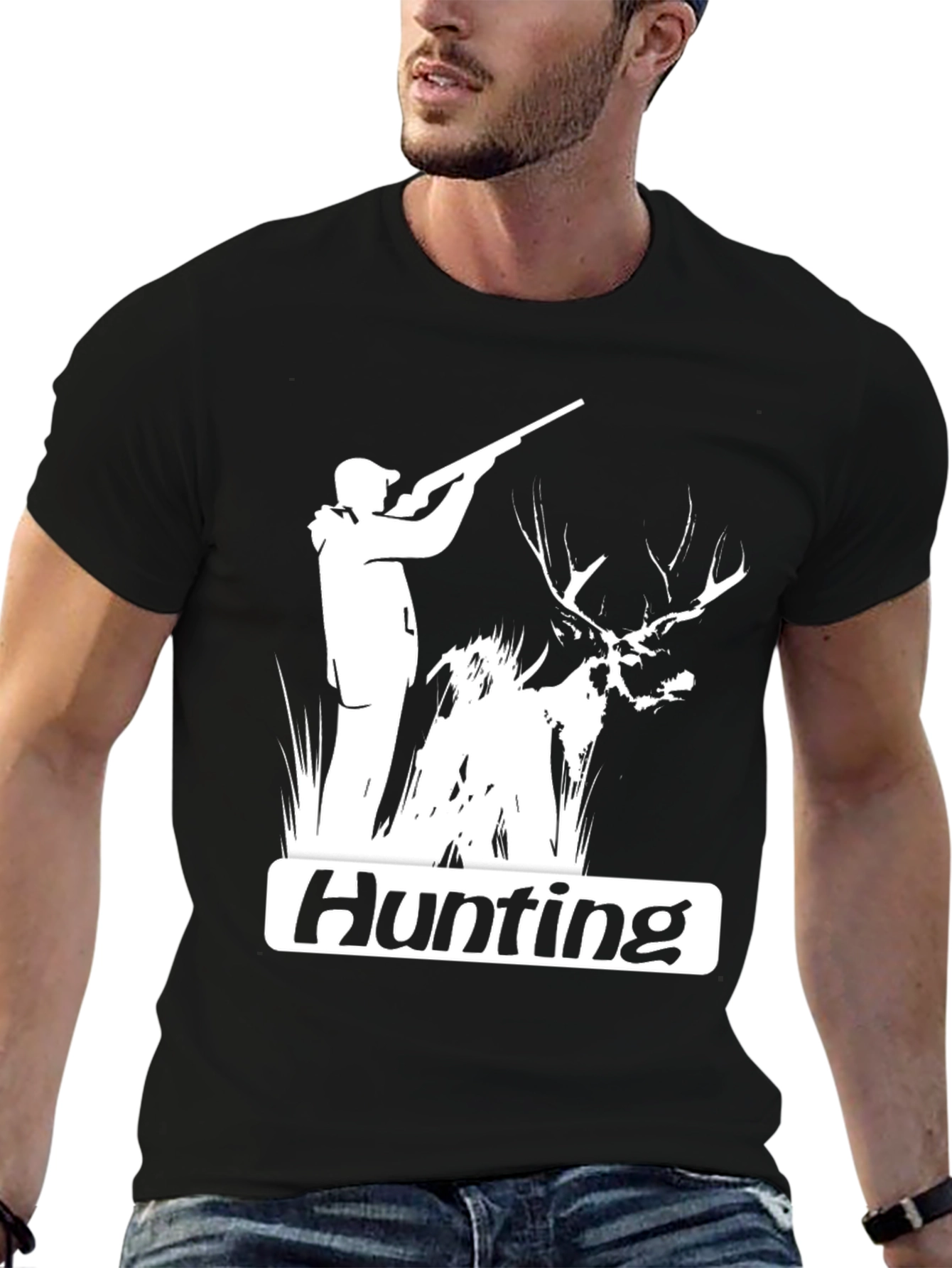Black Hunting Graphic Tee - Black Cotton Blend view 6