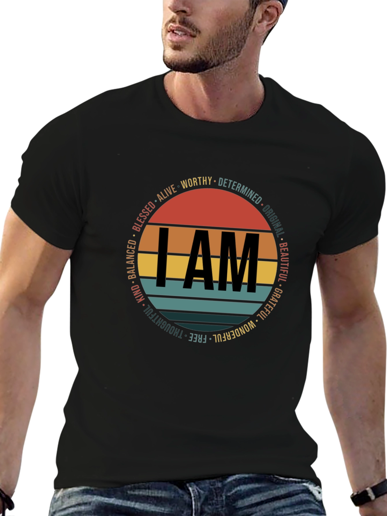 Black I AM Graphic Print Crew Neck T-Shirt view 6