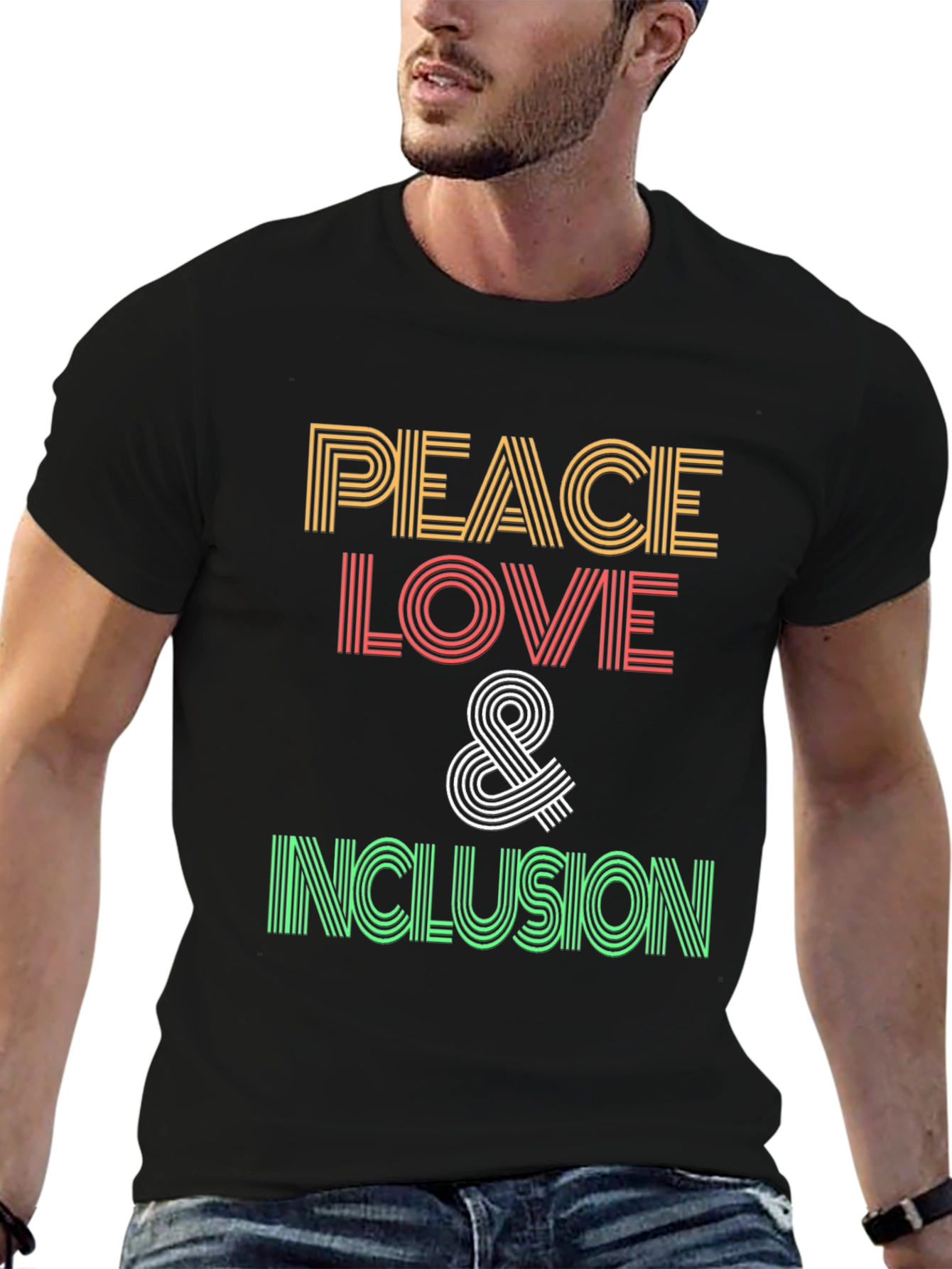 Black Peace Love and Inclusion Graphic T-Shirt view 6
