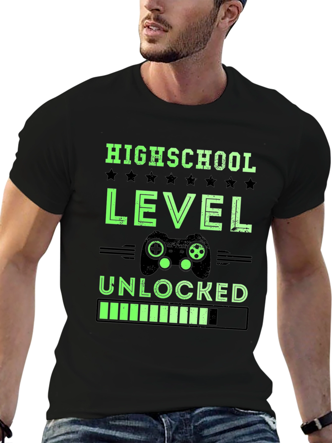 Black Highschool Level Unlocked Gamer T-Shirt view 6