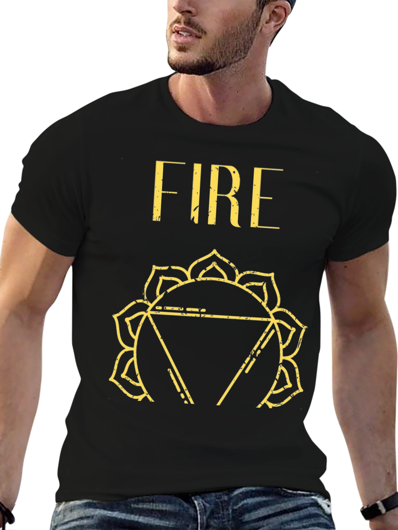 Black Fire Chakra Graphic Tee - Black Cotton T-Shirt view 6