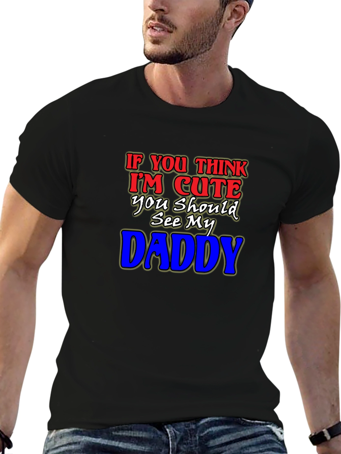 Black Cute Daddy T-Shirt - Humorous Graphic Tee view 6