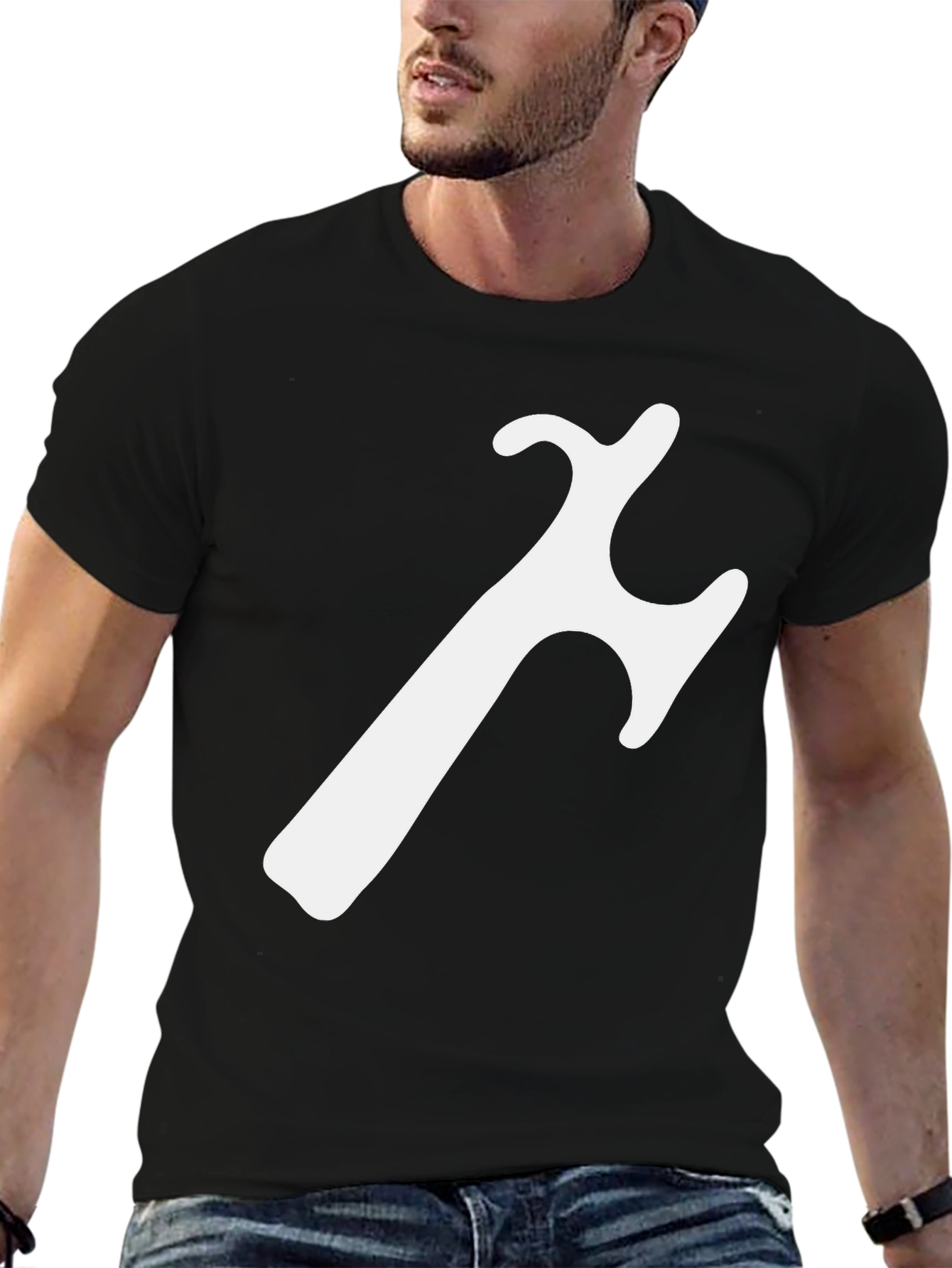 Black Modern Black T-Shirt with Abstract White Graphic view 6